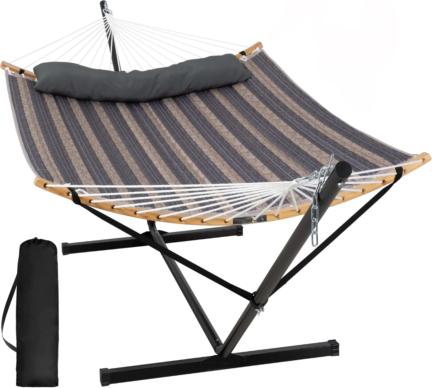 SUNCREAT Double Portable Hammock with Stand 2 Person Hammock with Curved Spreader Bar