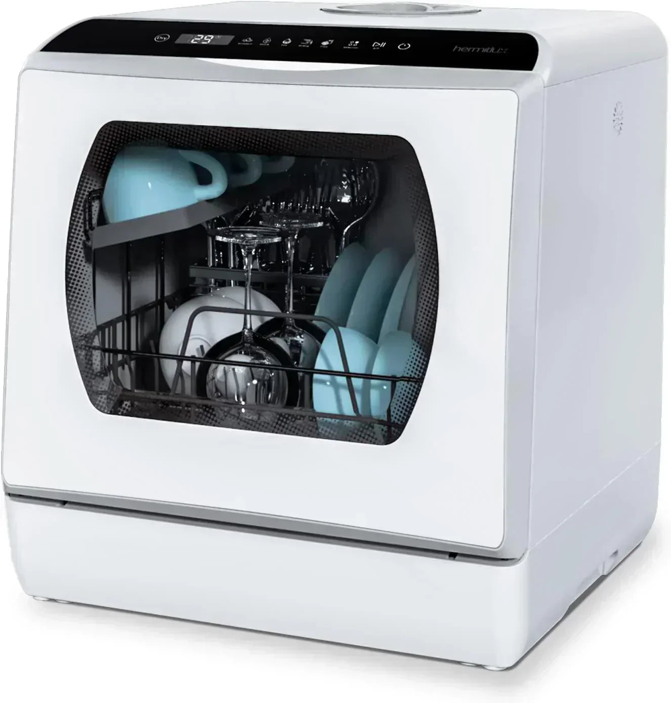 Hermitlux tabletop dishwasher 7 wash programs portable mini dishwasher