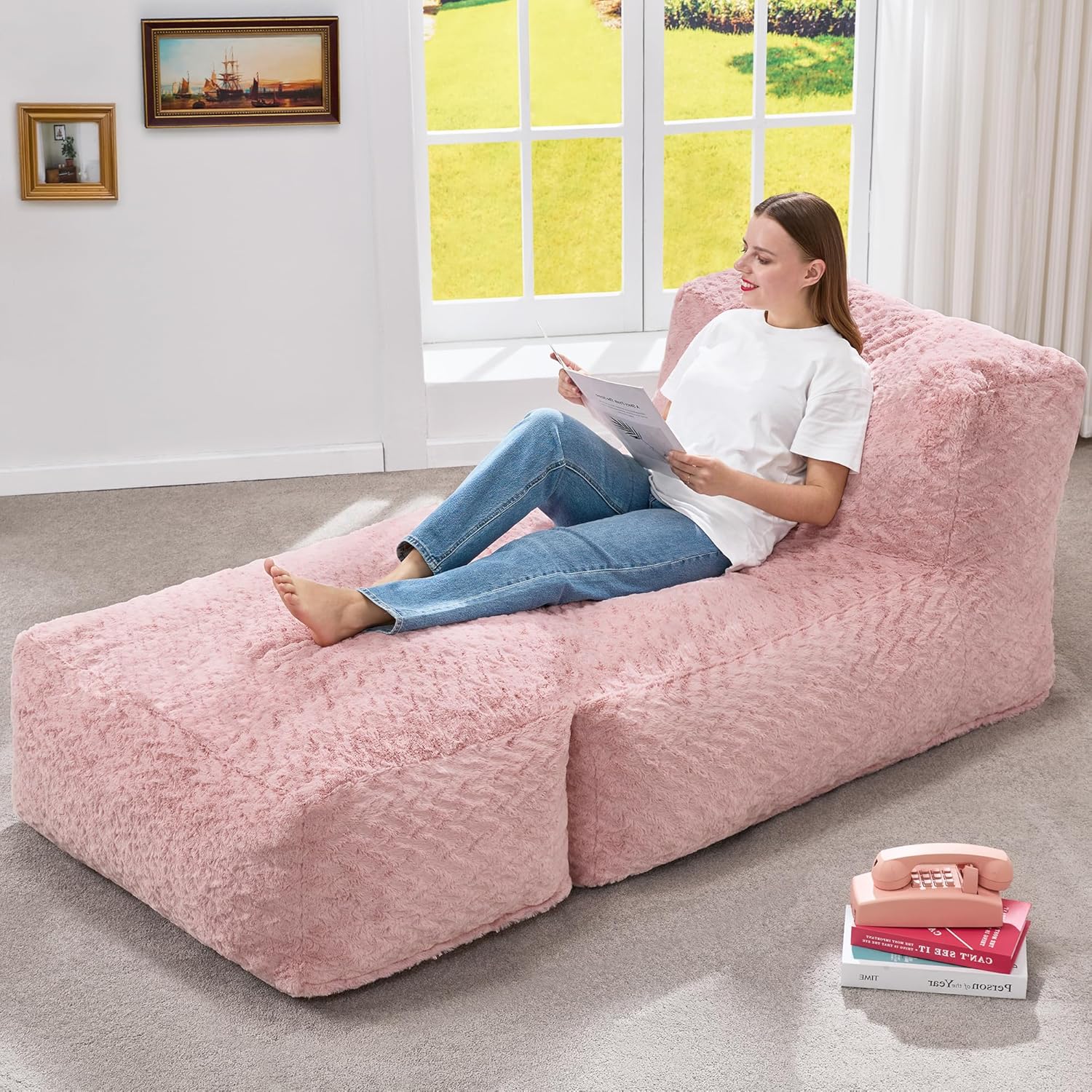 Hobestluk Big Bean Bag Lounger Chairs Large Beanbag Chair for Adults Bean Bag Sofa Memory Foam
