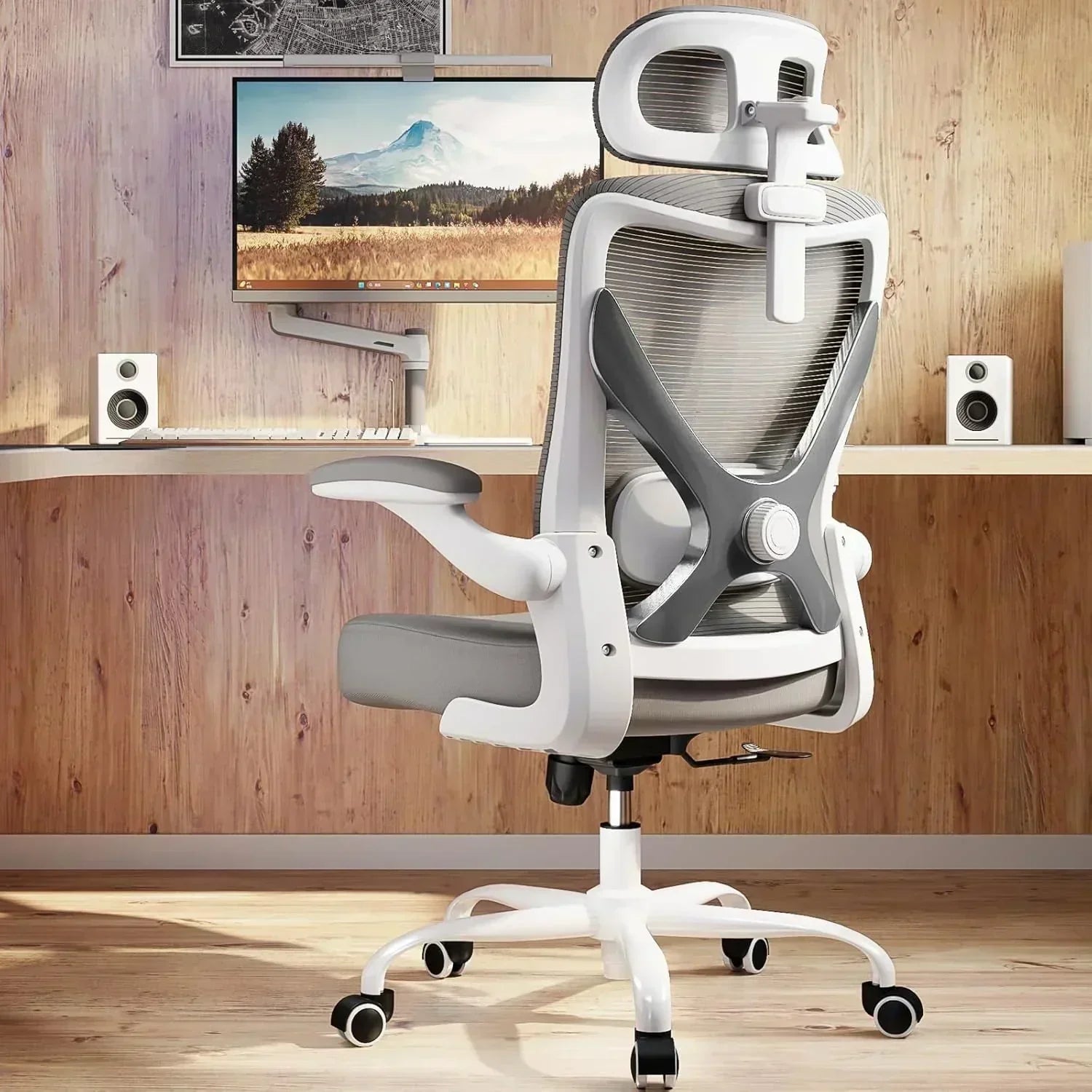 Office computer desk and chair gaming chair with lumbar support and headrest