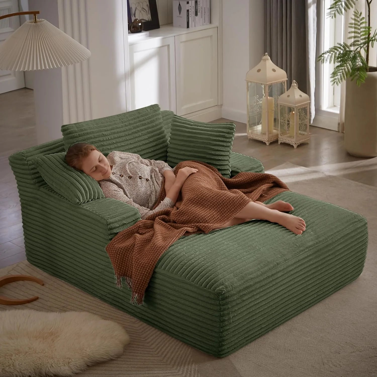 ivoros 50 Inch Chaise Lounge Chair Indoor Oversized Corduroy Upholstered Boneless Sofa Bed