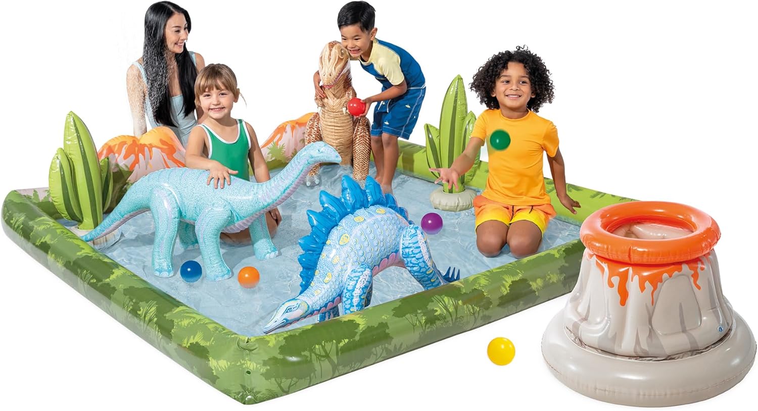 Intex 96 x 78 x 28 Inflatable Jungle Adventure Play Center Spray Kiddie Pool - Backyard Kids Water Slide, Outdoor Blow-Up Splash Pad for Toddlers