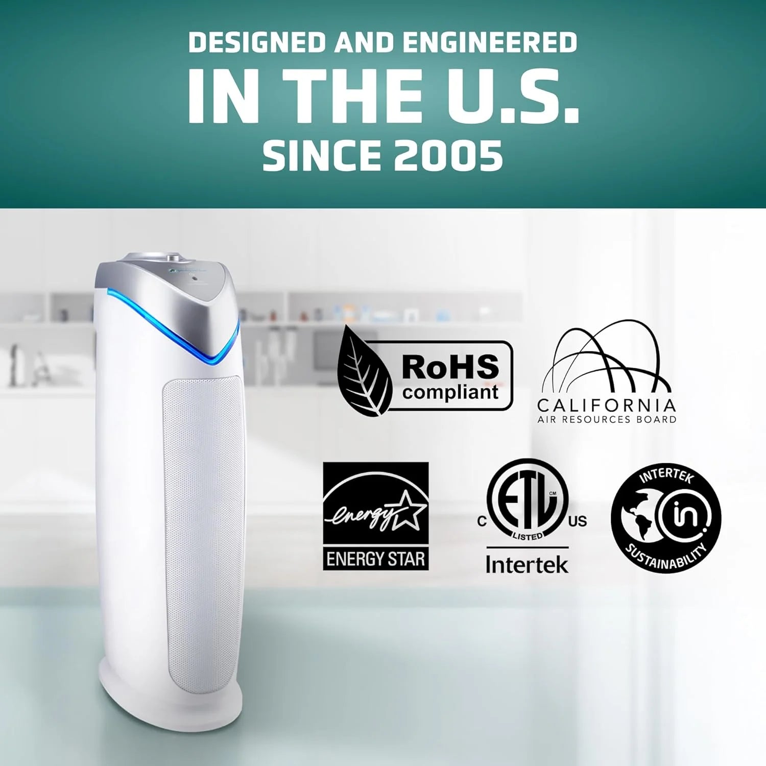 GermGuardian Air Purifier for Home with HEPA Pure Filter, for Wildfire Smoke, Pet Dander, Pollen, Odors, Large Rooms Up To 743 Sq. Ft., Removes 99.97% Pollutants, UV-C Light, 22, AC4825E, Gray