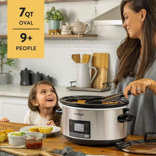 7-Quart Slow Cooker Portable Programmable with Timer Locking Lid Stainless Steel