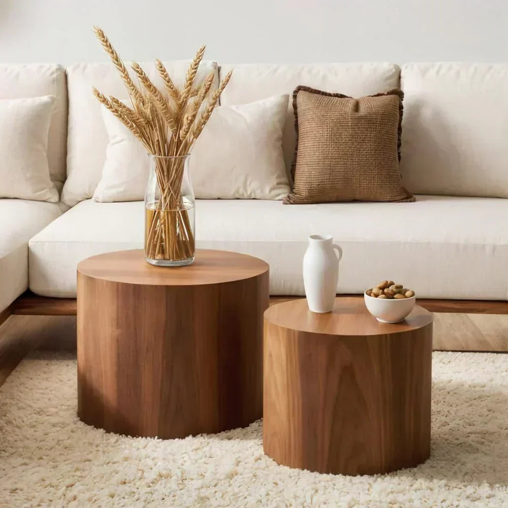 Nesting Coffee Table Set of 2 Modern Round Coffee Table with Non-Slip Feet Circle Accent Tables