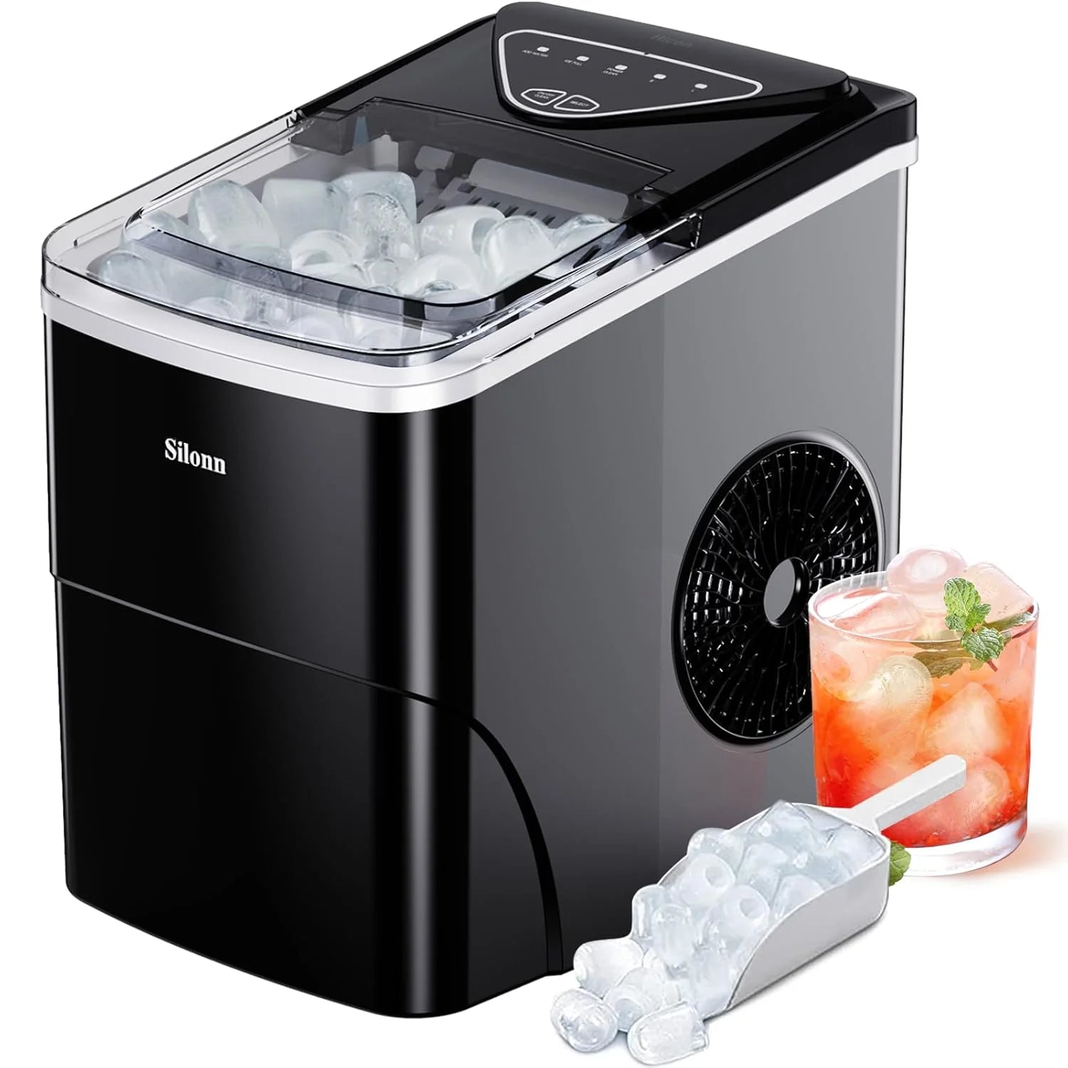 Nugget Ice Maker Countertop, Silonn Chewable Pellet Ice Machine with Self-Cleanin Function, 33lbs/24H Portable Ice Makers for Home Kitchen Officce, Black