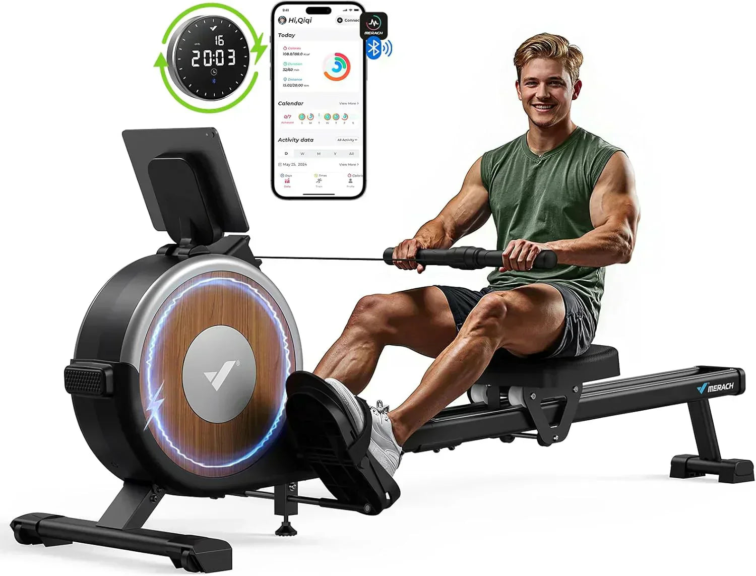 Merachi household rowing machine silent resistance dual-slide design