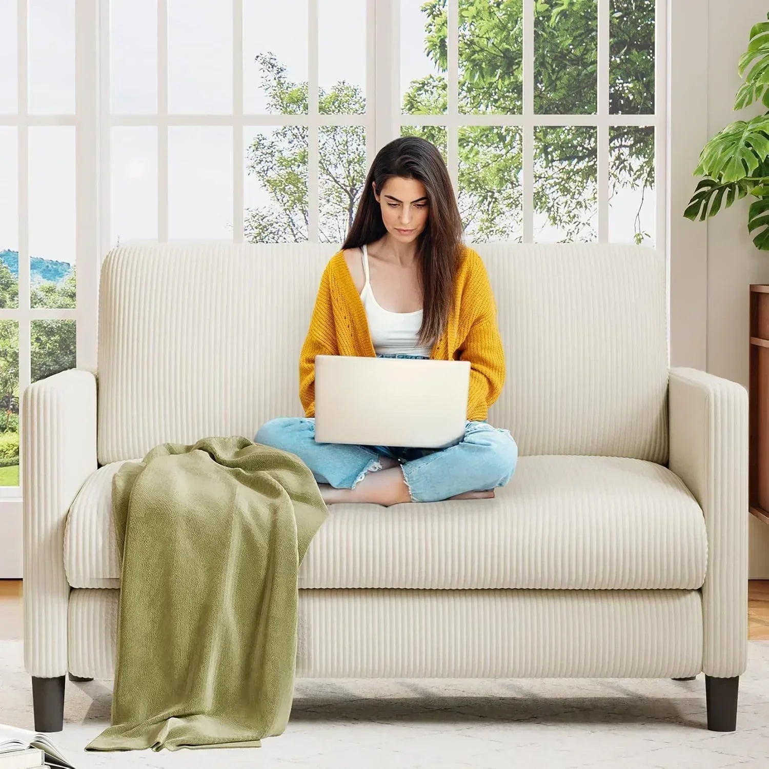 Loveseat Sofa 51 Love Seat Comfy Corduroy Small Loveseat Tool-Free Setup Couch