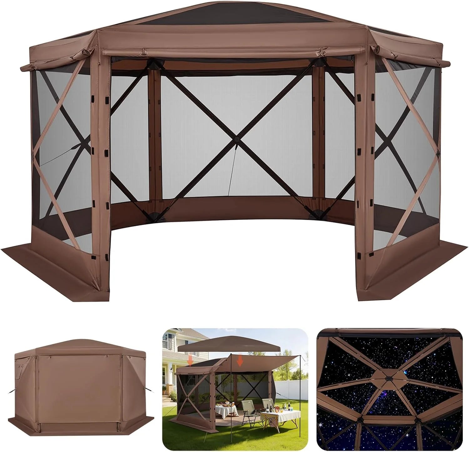 VEVOR 12 * 12ft 6 Sided Pop-up Canopy Shelter Tent with Mesh Windows, Portable Carry Bag