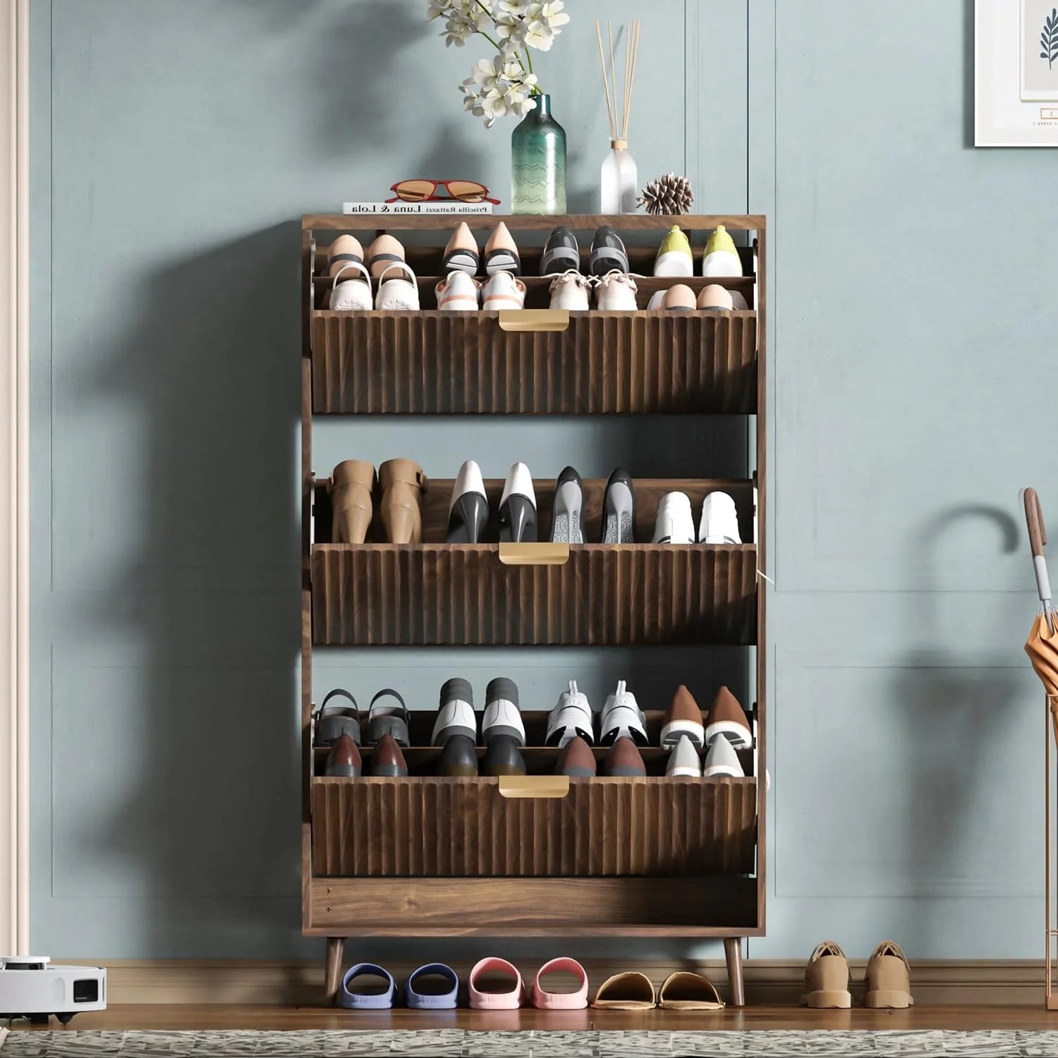 Shoe cabinet storage, modern independent storage cabinet entrance narrow shoe rack cabinet