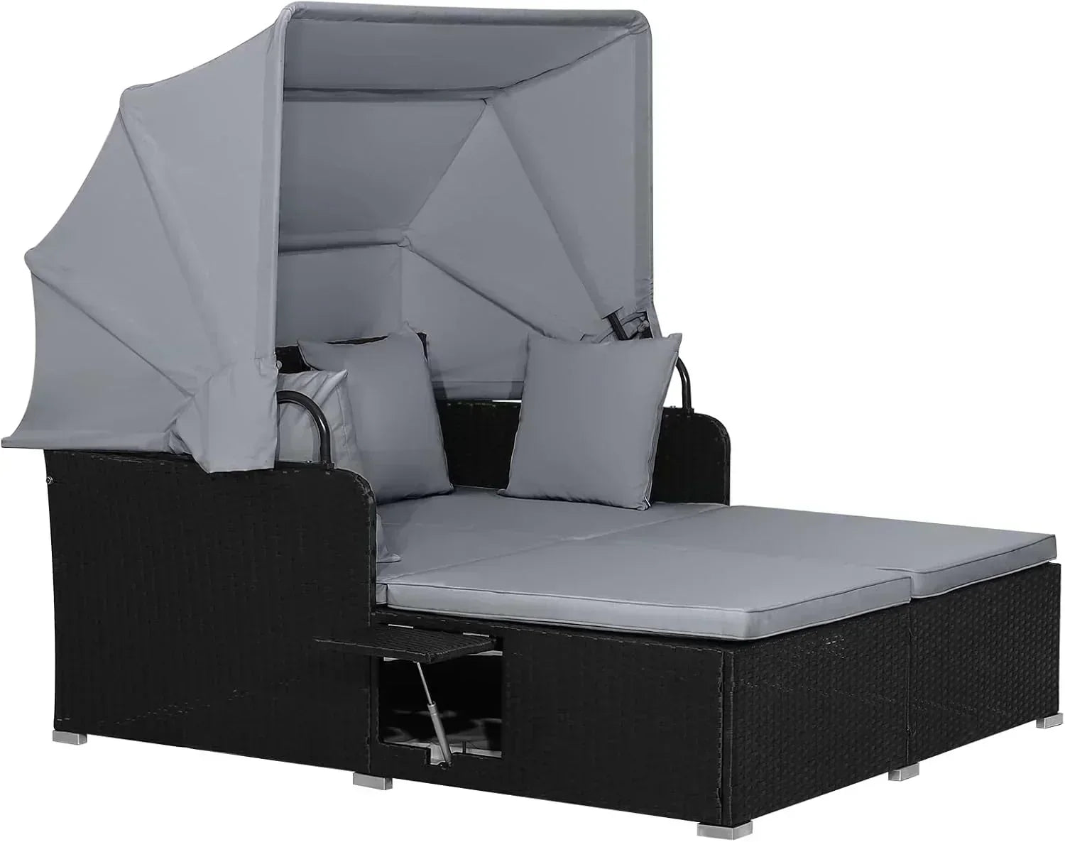 RELAX4LIFE Patio Outdoor Daybed with Canopy Wicker Sunbed Cushions 4 Pillows