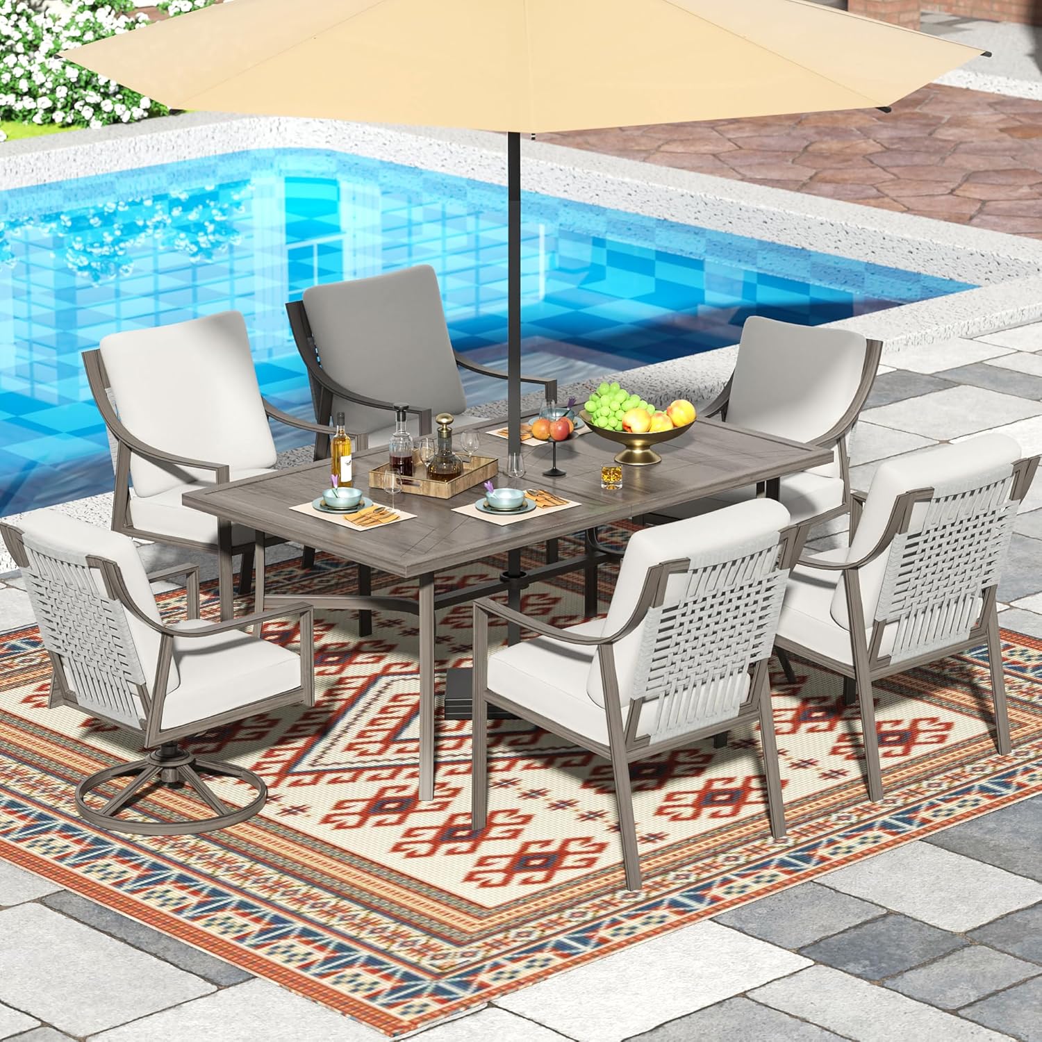 NATURAL EXPRESSIONS 5-Piece Outdoor Patio Dining Set 4pcs Patio Swivel Rocking Chairs