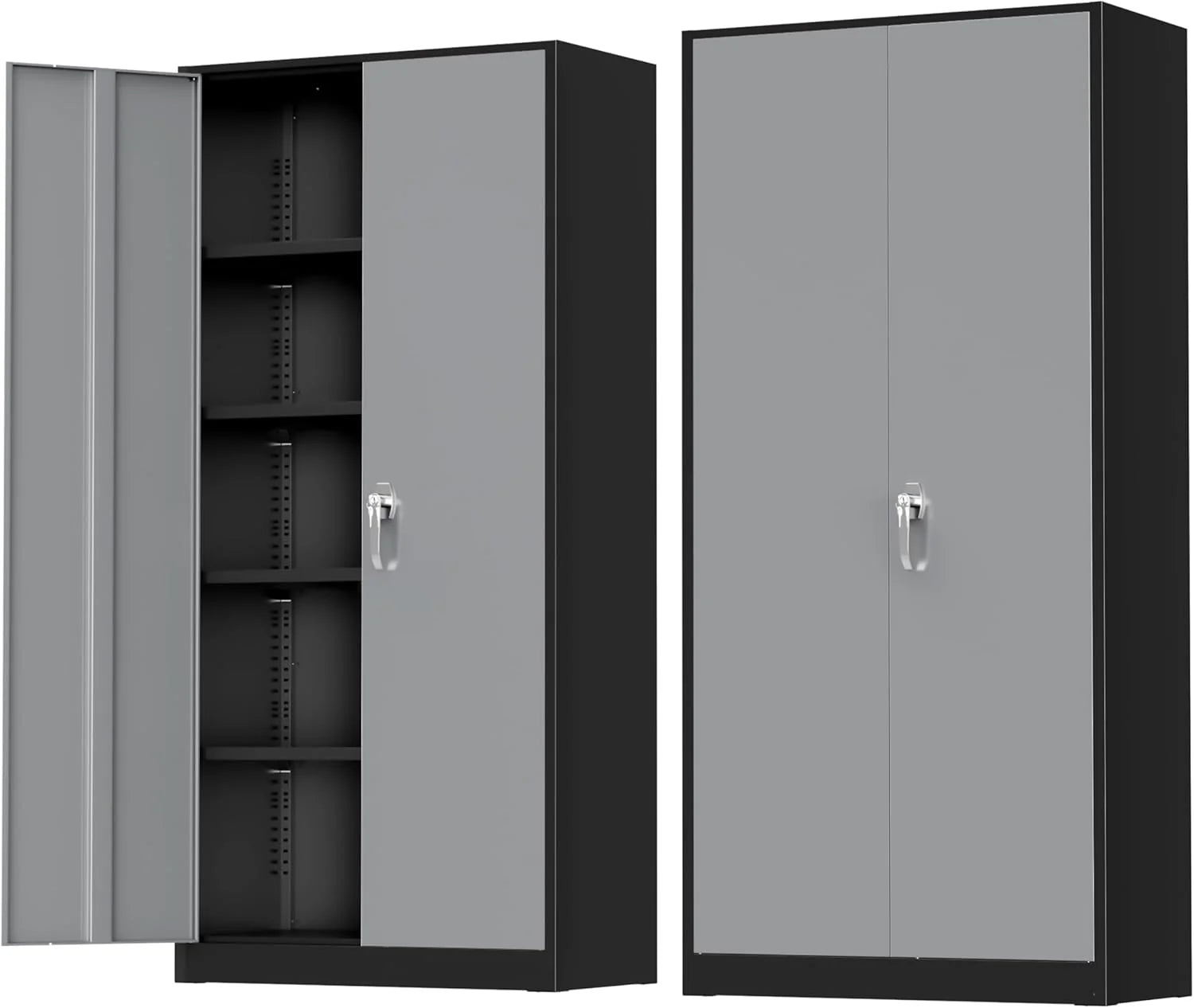 Greenvelly Metal Storage Cabinet, 72 Black Locking Metal Cabinet with 2 Doors and 4 Adjustable Shelves, Lockable Garage Storage Cabinets for Home Office, Garage, Kitchen, Living Room