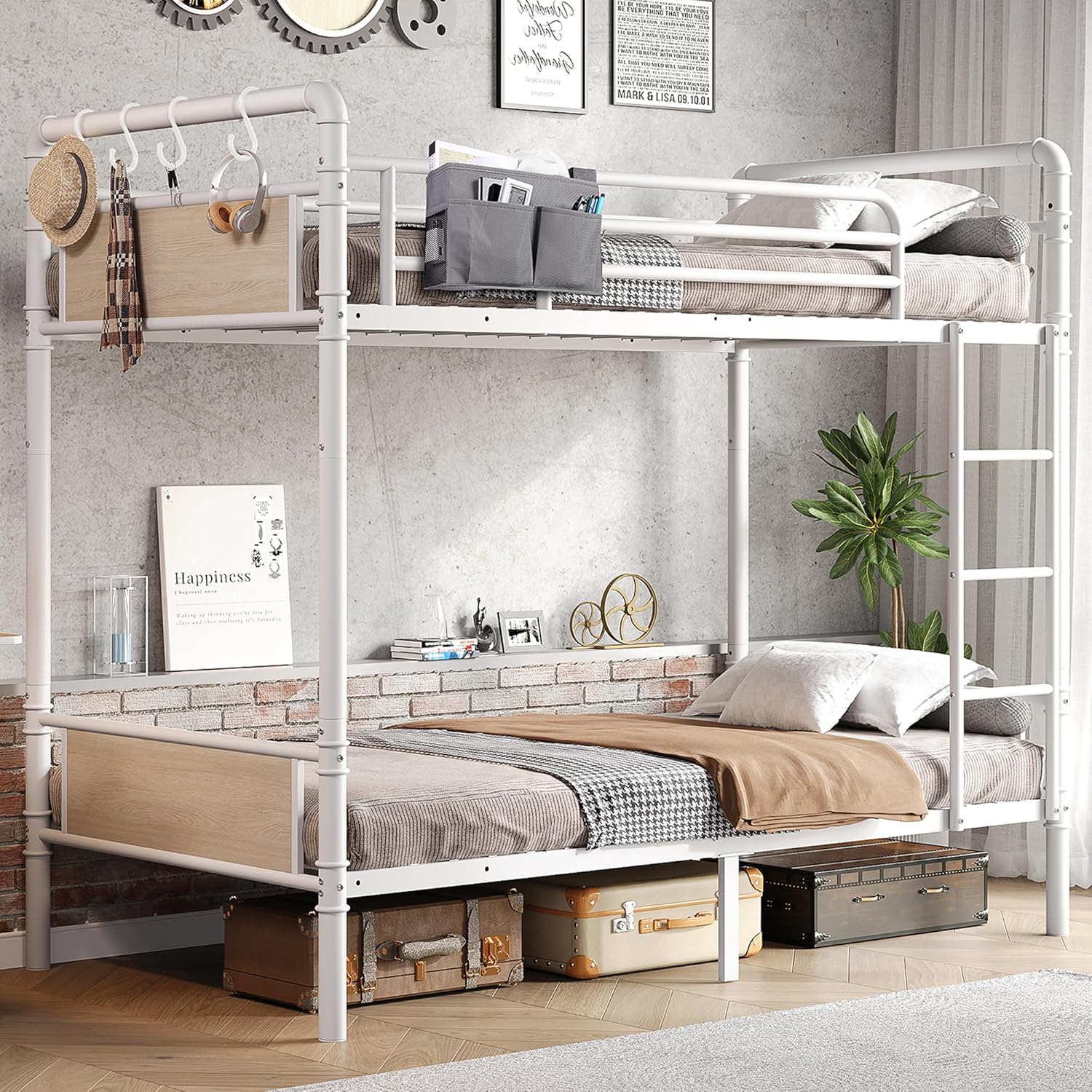 Jocoevol Metal Bunk Bed Twin Over Twin Industrial Bunkbeds Heavy Duty Bed Safety Guard Rails