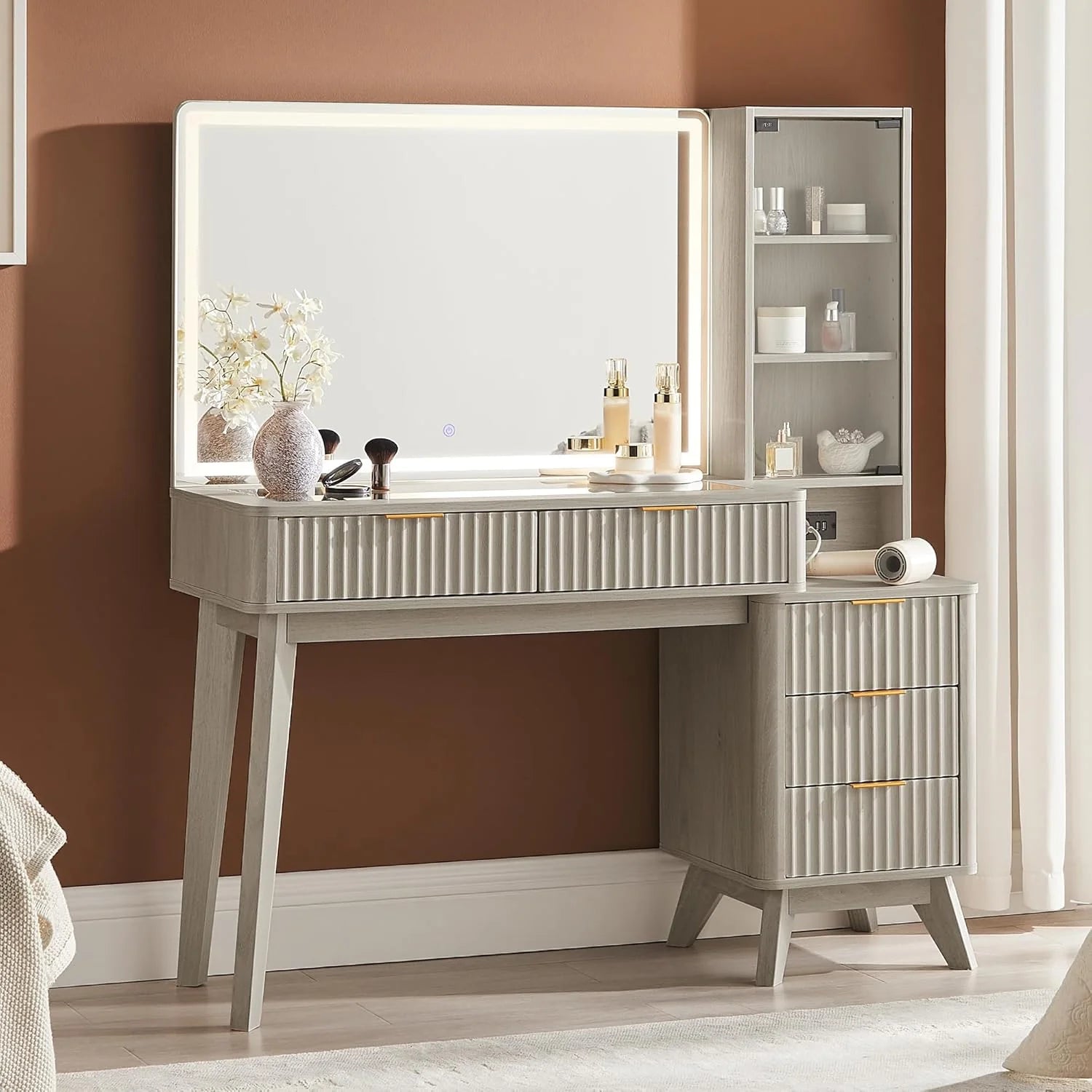 T4TREAM 48 Fluted Makeup Vanity Desk with Large 36 Mirror and Lights