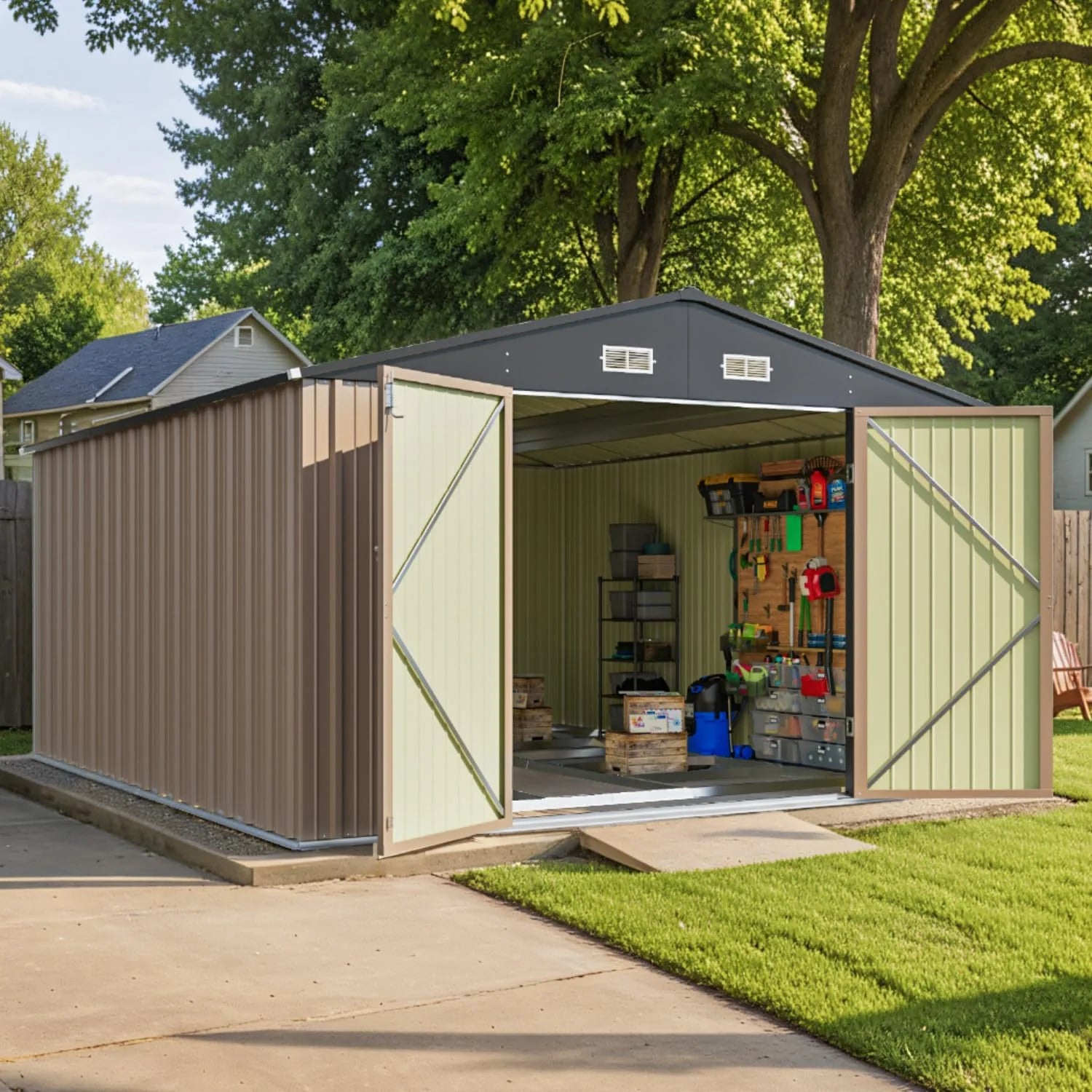 Patiowell 5x3 FT Outdoor Storage Shed Tool Shed with Sloping Roof and Lockable Door Metal Shed