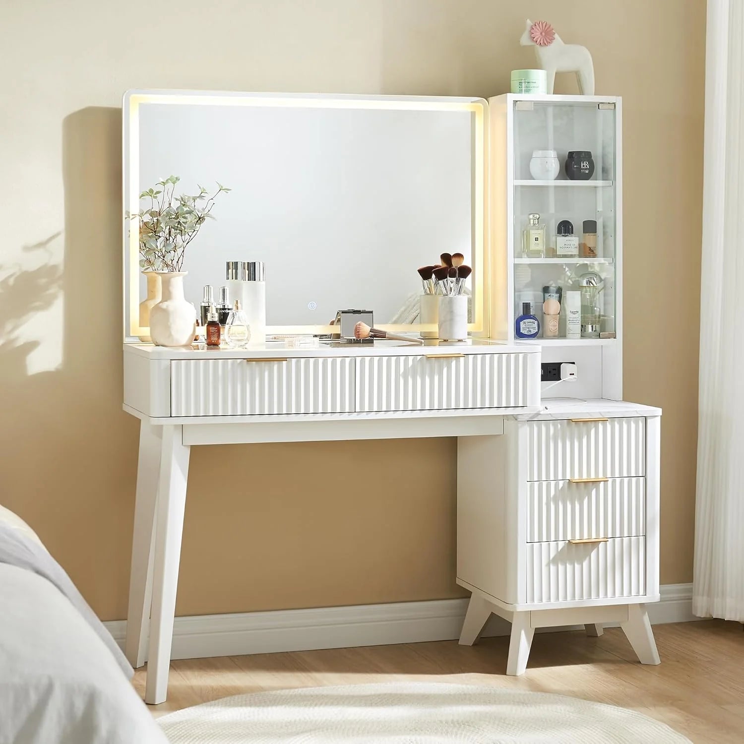 T4TREAM 48 Fluted Makeup Vanity Desk with Large 36 Mirror and Lights