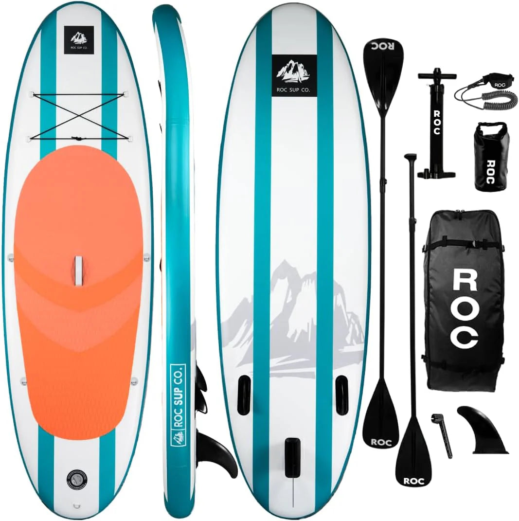 Roc Inflatable Stand Up Paddle Board with Premium SUP Paddle Board Accessories, Wide Stable Design