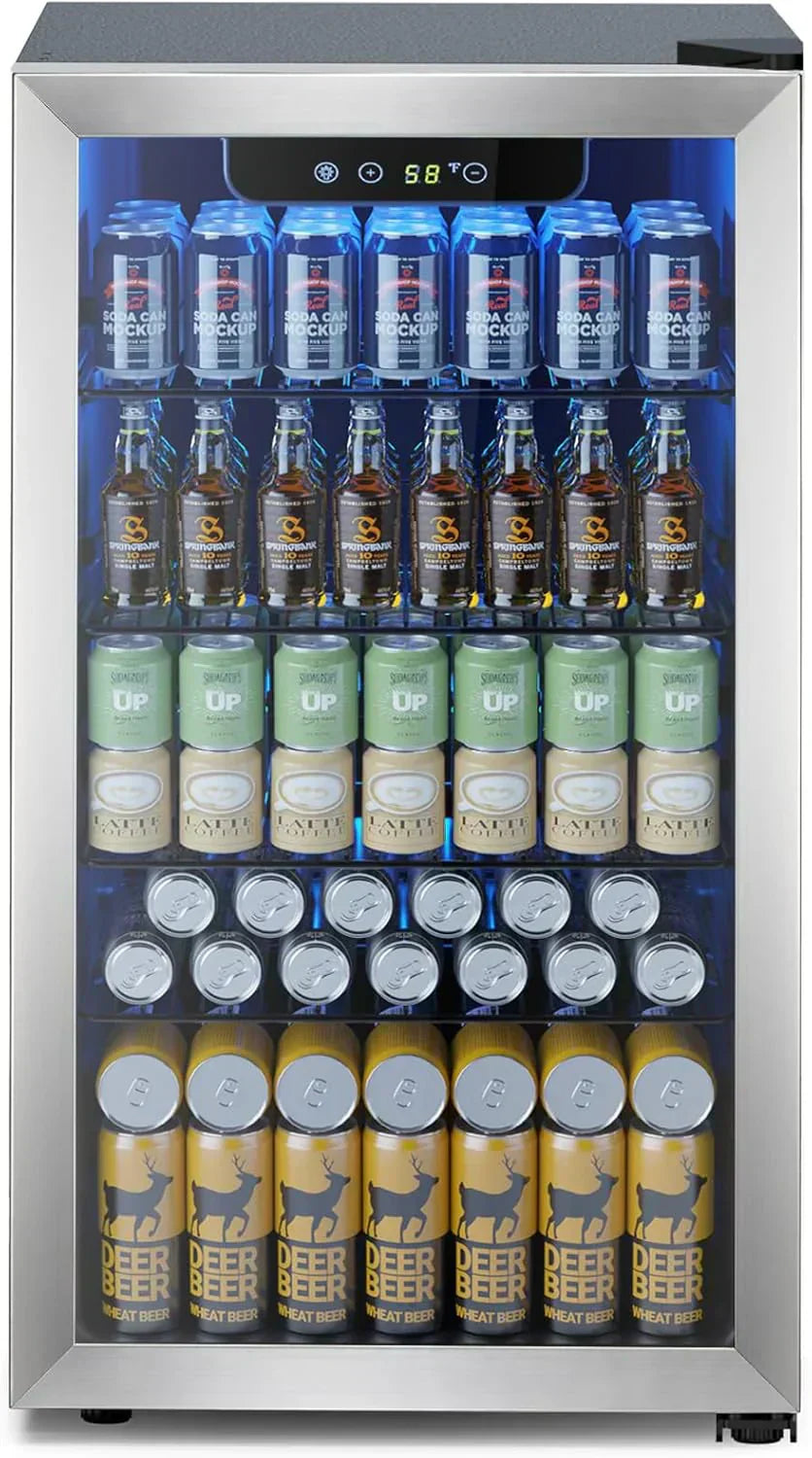 Mini Fridge 130 Can Beverage Refrigerator Cooler Drink Fridge Adjustable Temperature Control