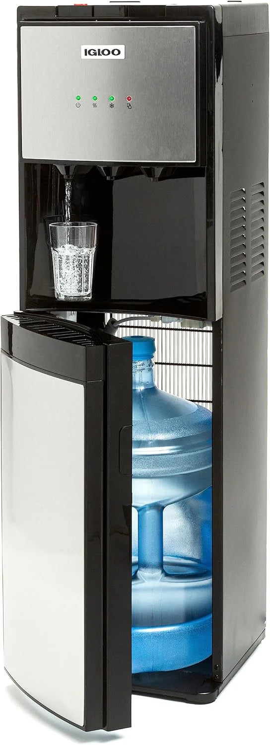 Igloo Top Loading Water Dispenser Hot and Cold Water Dispenser Black and Stainless Steel
