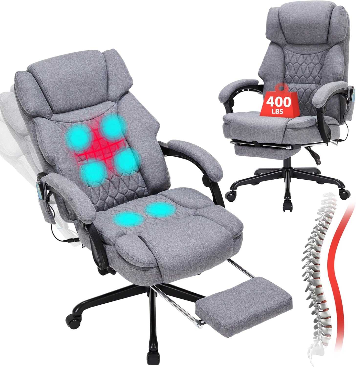 Massage Office Chair with Footrest 6 Point Vibration and Heating Home Office Desk Chair