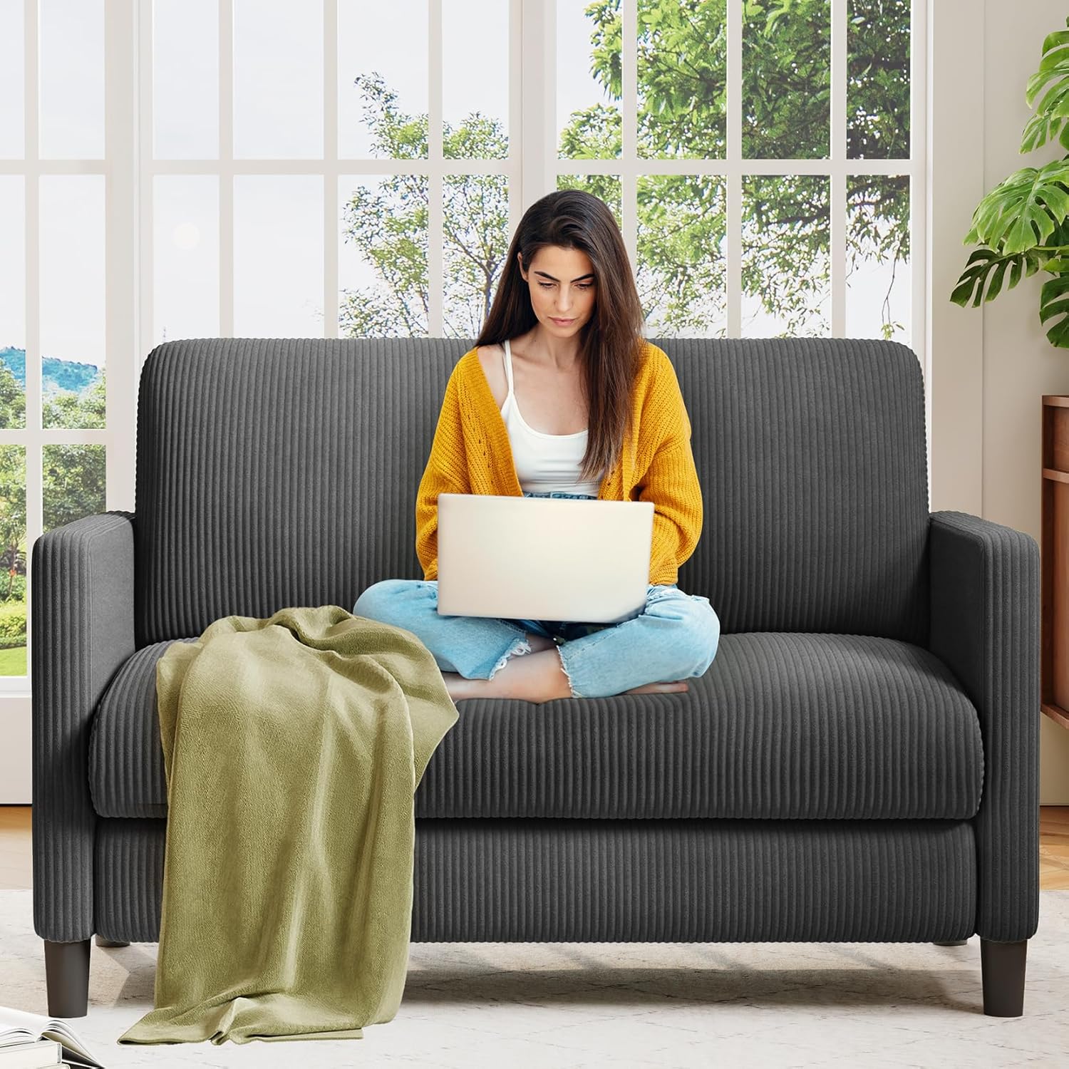 Loveseat Sofa 51 Love Seat Comfy Corduroy Small Loveseat Tool-Free Setup Couch
