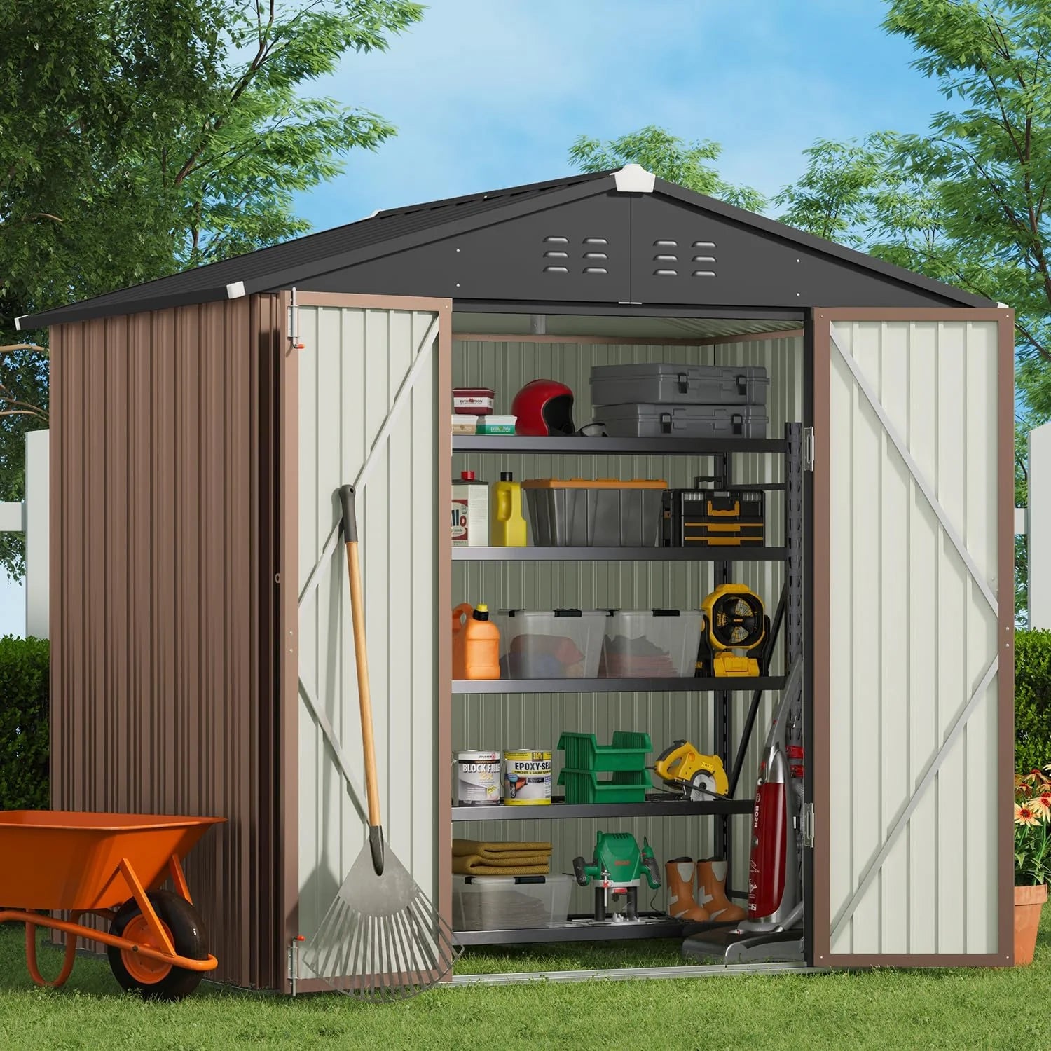 Gizoon Outdoor Storage Shed 6 x 4 Feet, Galvanized Metal Garden Shed