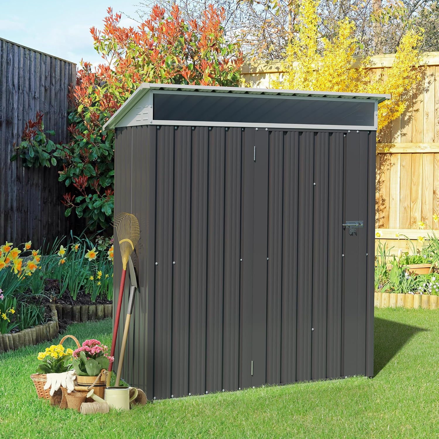 Vongrasig 5 x 3 x 6 FT Outdoor Storage Shed Clearance Metal Garden Shed with Lockable Door
