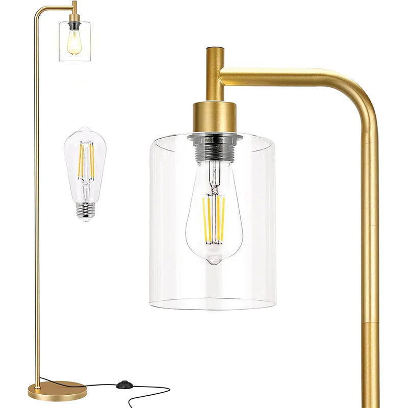 Modern Black Floor Lamp with Clear Glass Shade and LED Bulb