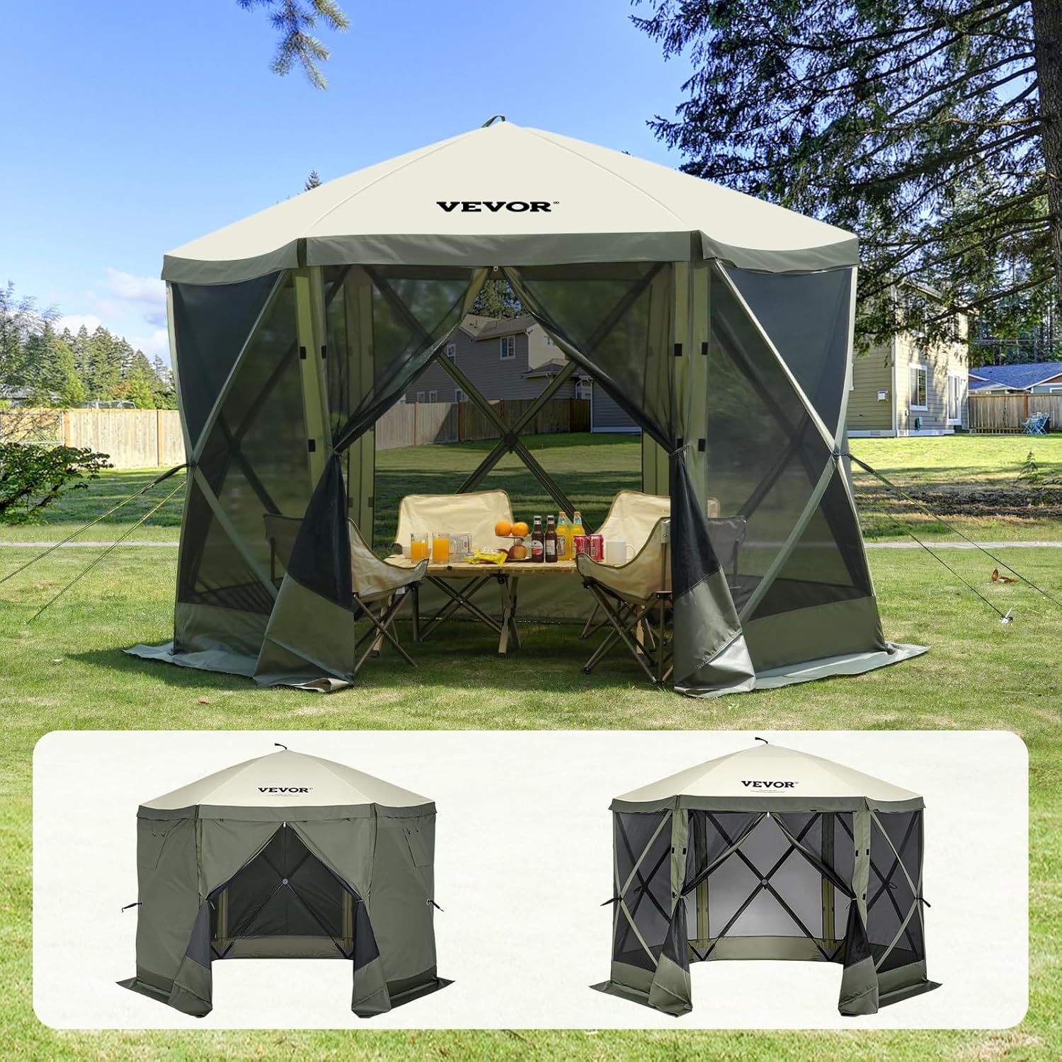 VEVOR 12x12ft Pop Up Gazebo Tent with Mosquito Netting, 6 Removable Wind Panels