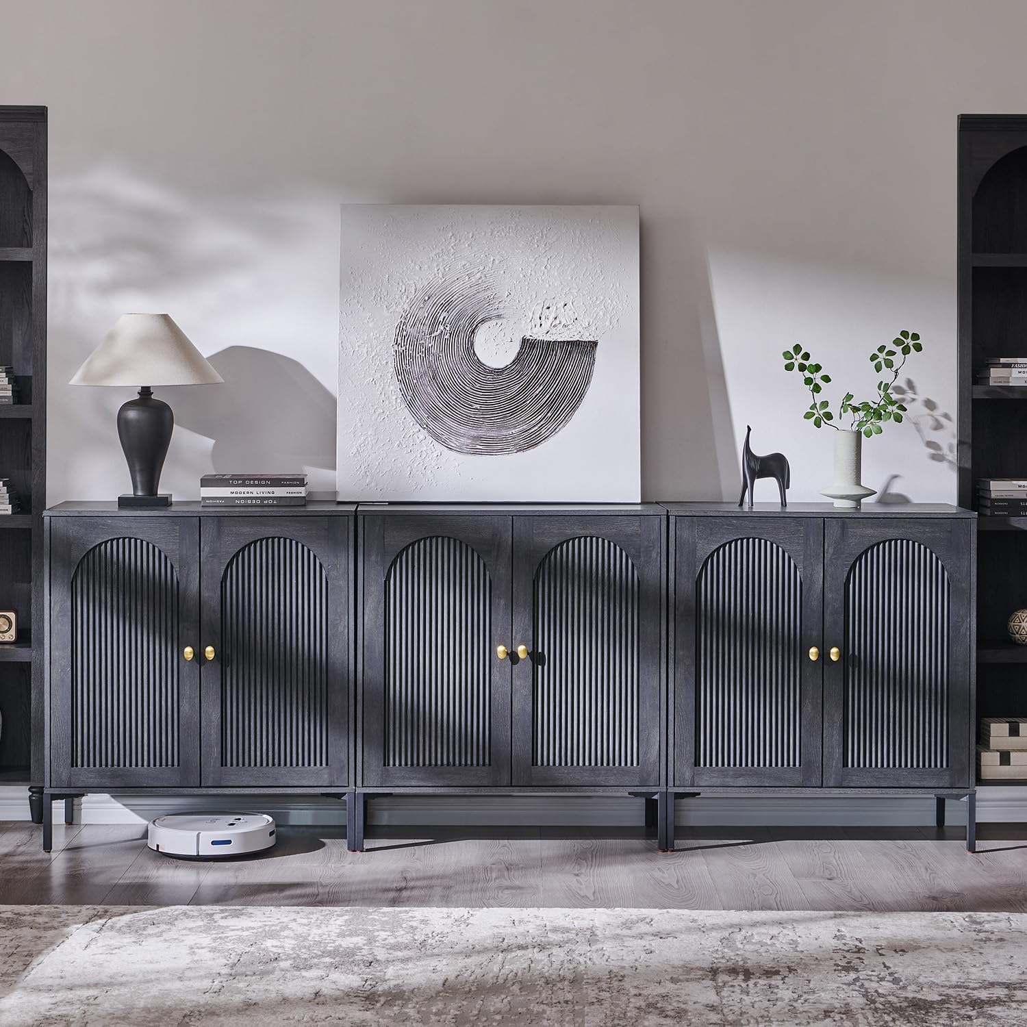 IFGET Modern Buffet Cabinet with Storage 92.63 W Fluted Arched Sideboard Cabinet