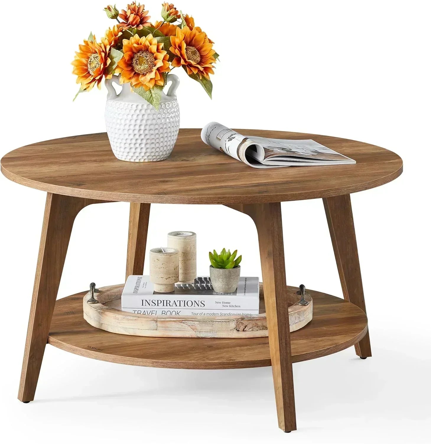 VASAGLE Round Coffee Table 2 Tier Coffee Table with Storage for Living Room 31.5 x 17.7 Inches
