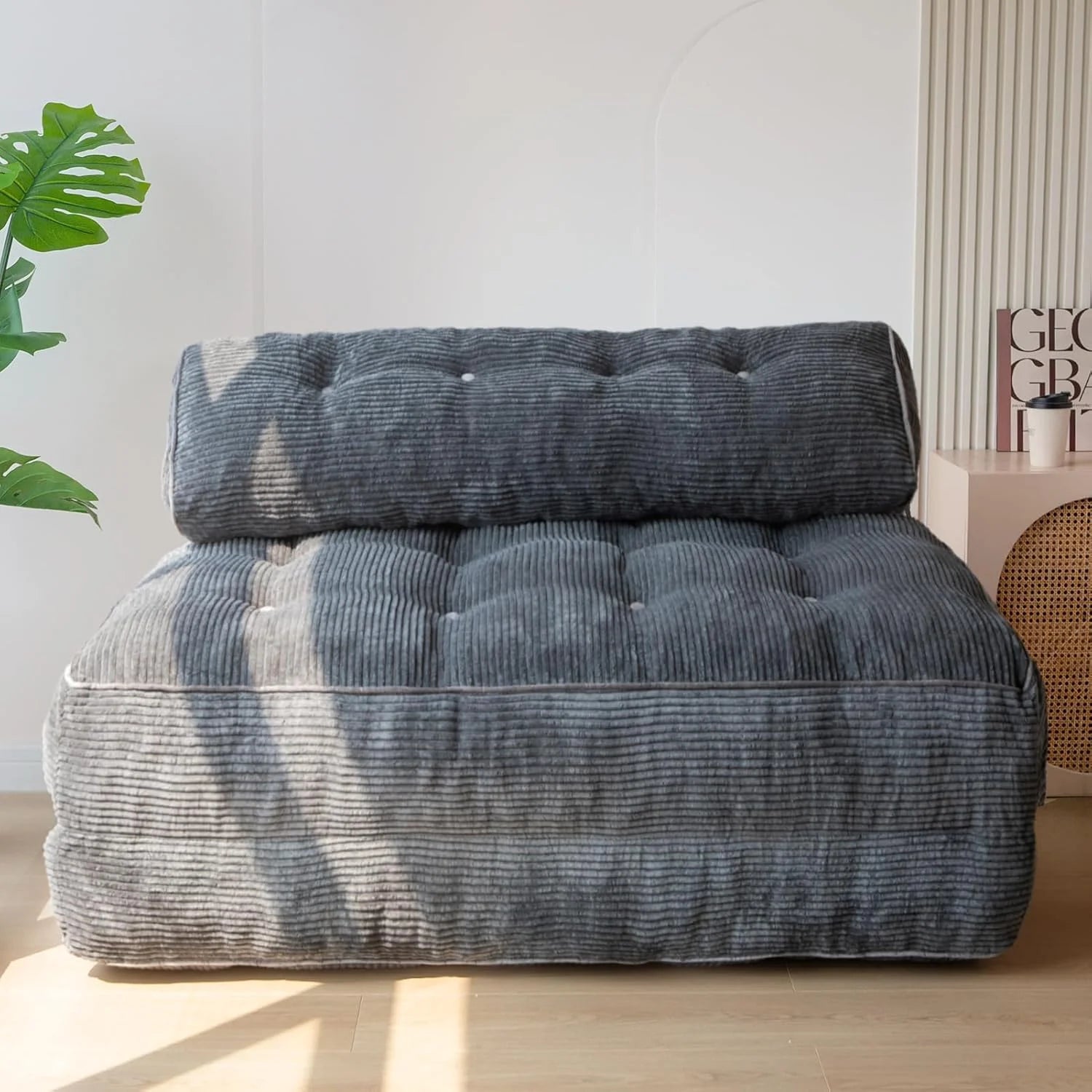 MAXYOYO Folding Sofa Bed, Convertible Sleeper Chair with Pilow Foldable Mattress with Back Support, Portable Fold Out Chair Bed Comfy Floor Sofa Lounge for Living Room Bedroom, Beige, Double