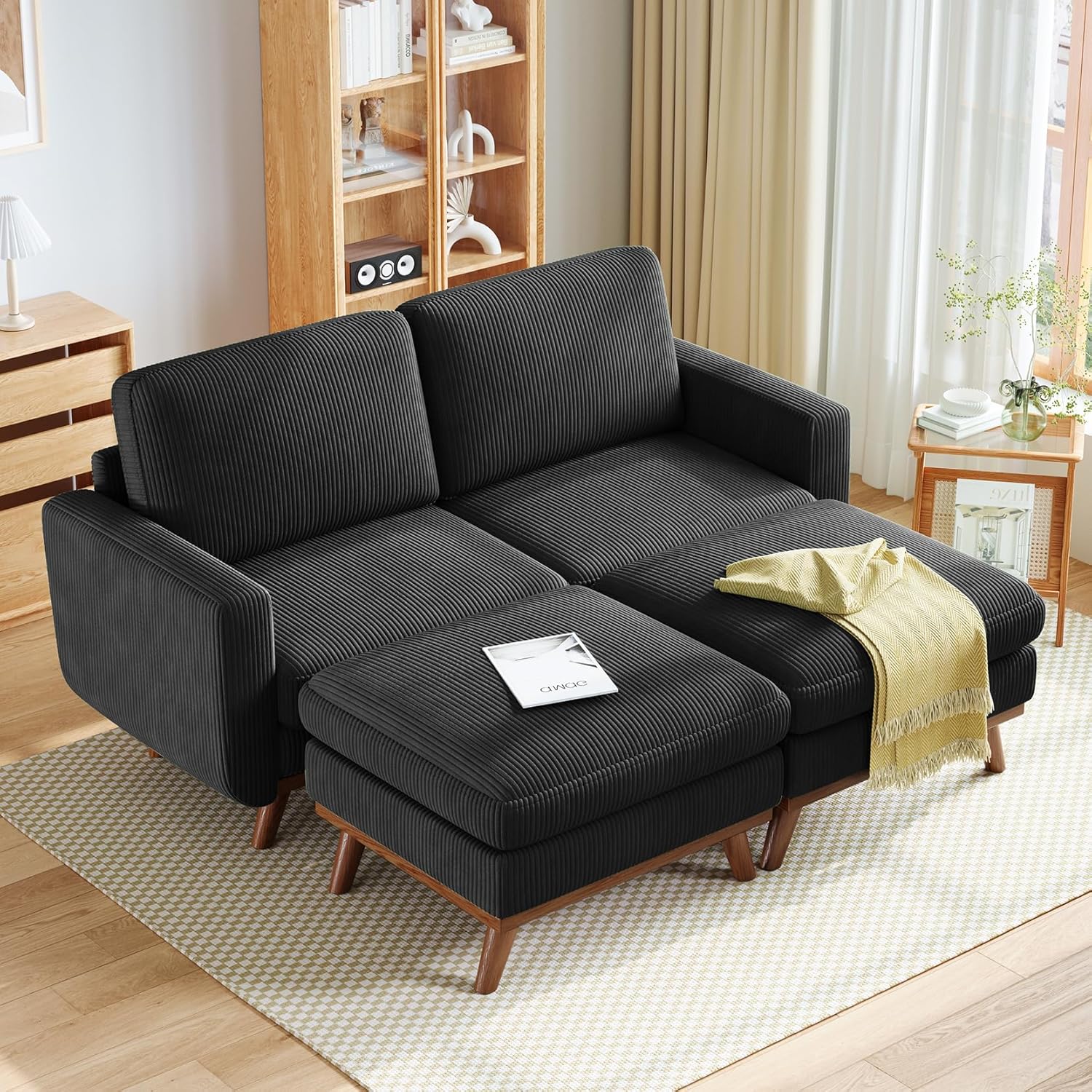 Vesgantti 68 Loveseat Sofa - Green, Comfy Corduroy with Spring Cushion, Solid Wood Frame, Modern Deep Seat, Bedroom & Living Room, Office Couch