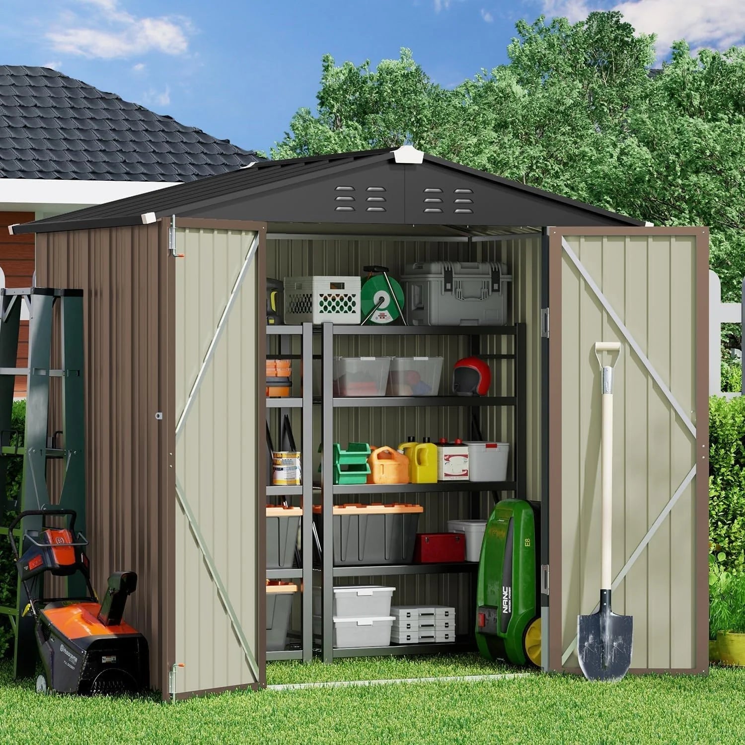 Gizoon Outdoor Storage Shed 6 x 4 Feet, Galvanized Metal Garden Shed