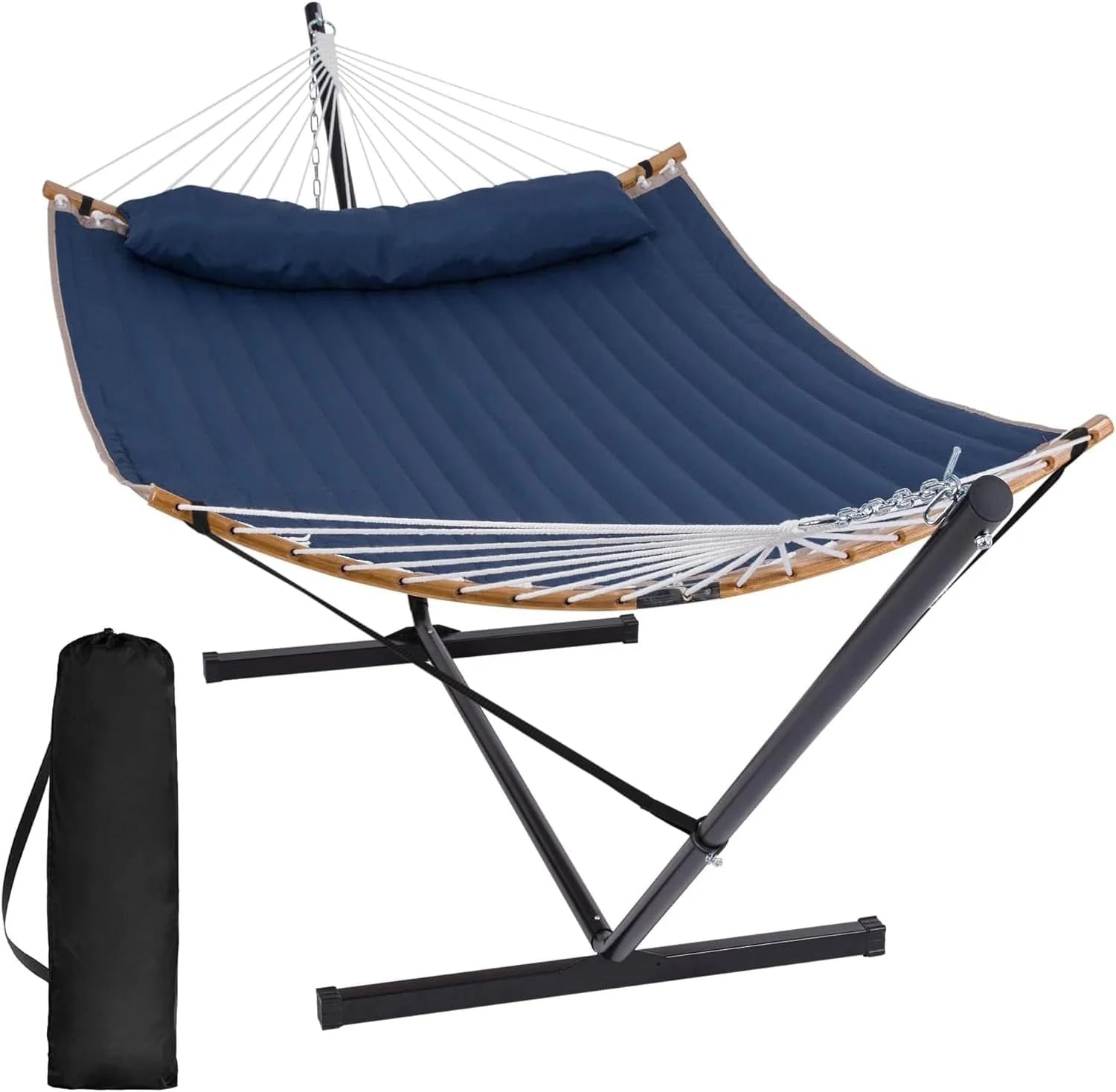 SUNCREAT Double Portable Hammock with Stand 2 Person Hammock with Curved Spreader Bar