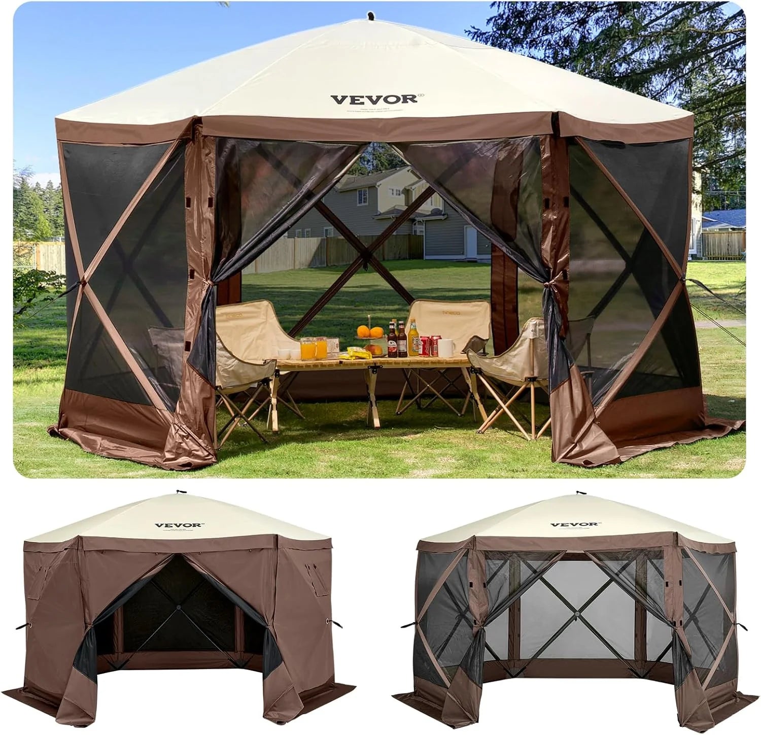 VEVOR 12 * 12ft 6 Sided Pop-up Canopy Shelter Tent with Mesh Windows, Portable Carry Bag