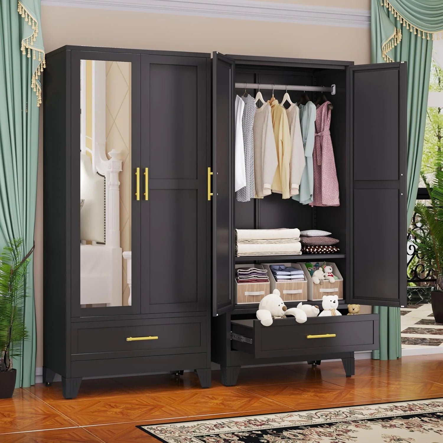 Steel Armoire Wardrobe Closet, 71 Metal Clothing Storage Cabinets