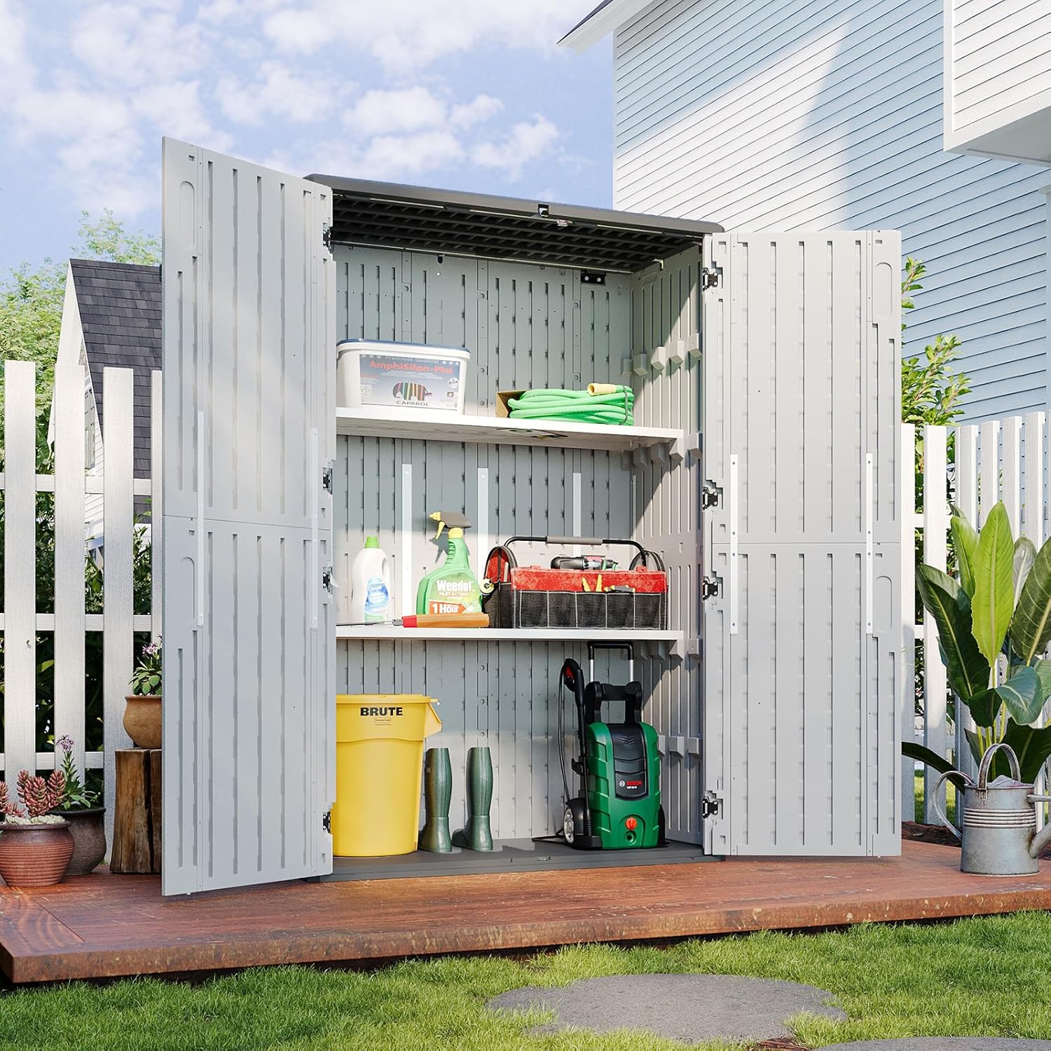 Oxun Outdoor Storage Shed, 64 Cubic Feet Vertical Storage Shed Outdoor with Floor