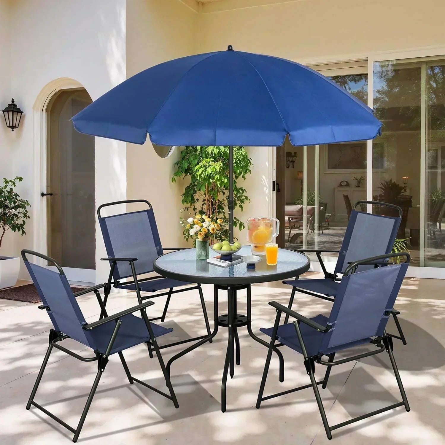 Vongrasig 6 Piece Folding Patio Dining Set Small Metal Outdoor Garden Patio Table and Chair Set