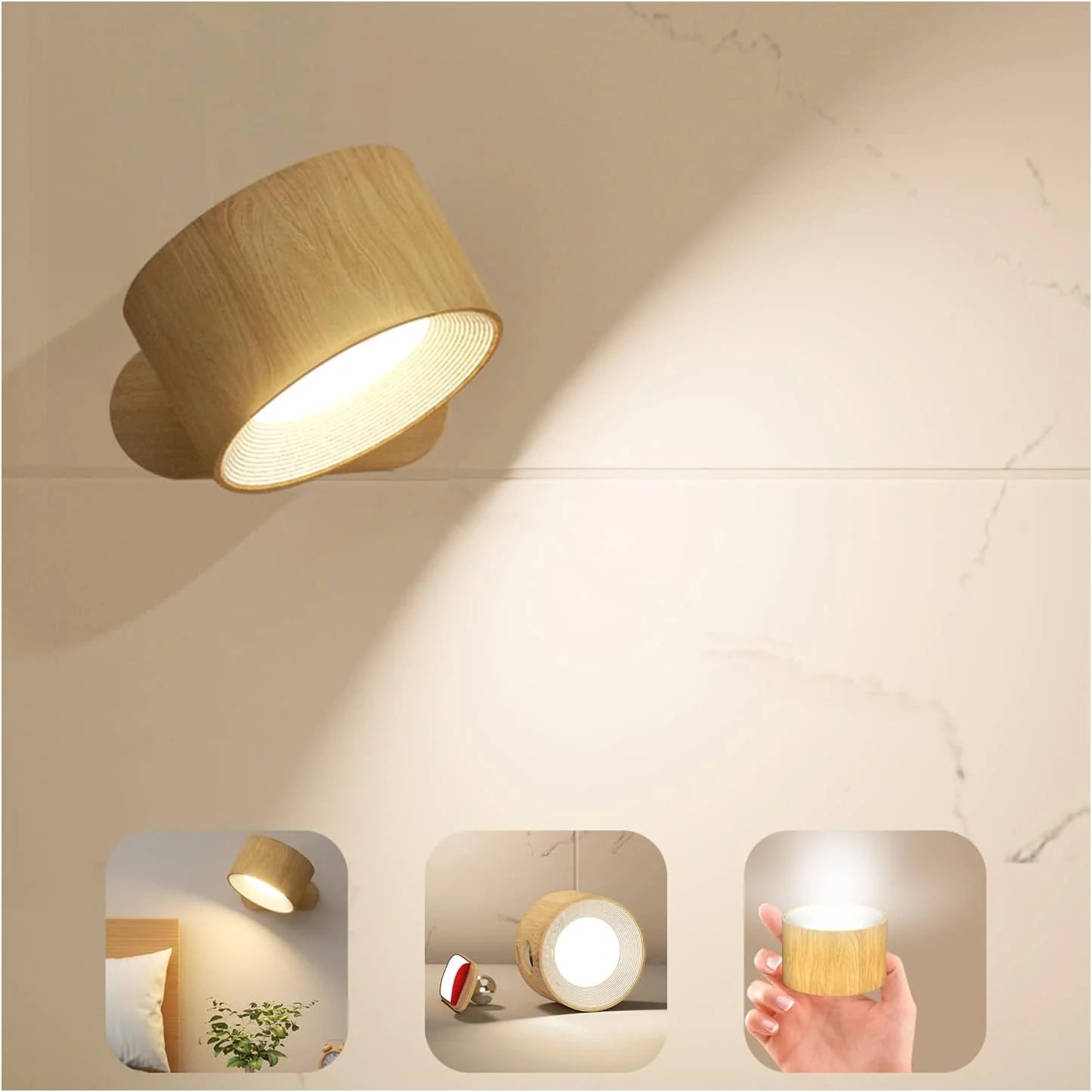 LED Wall Sconce Rechargeable Battery Operated with USB and Adjustable Color Temperatures