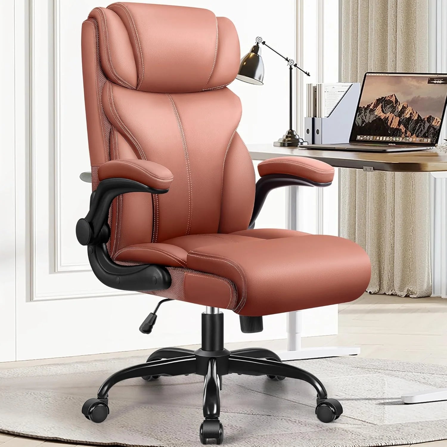 Office Chair Large High-Foot Computer Desk Chair, Breathable Leather Chair Lumbar Support Rotating Computer Chair
