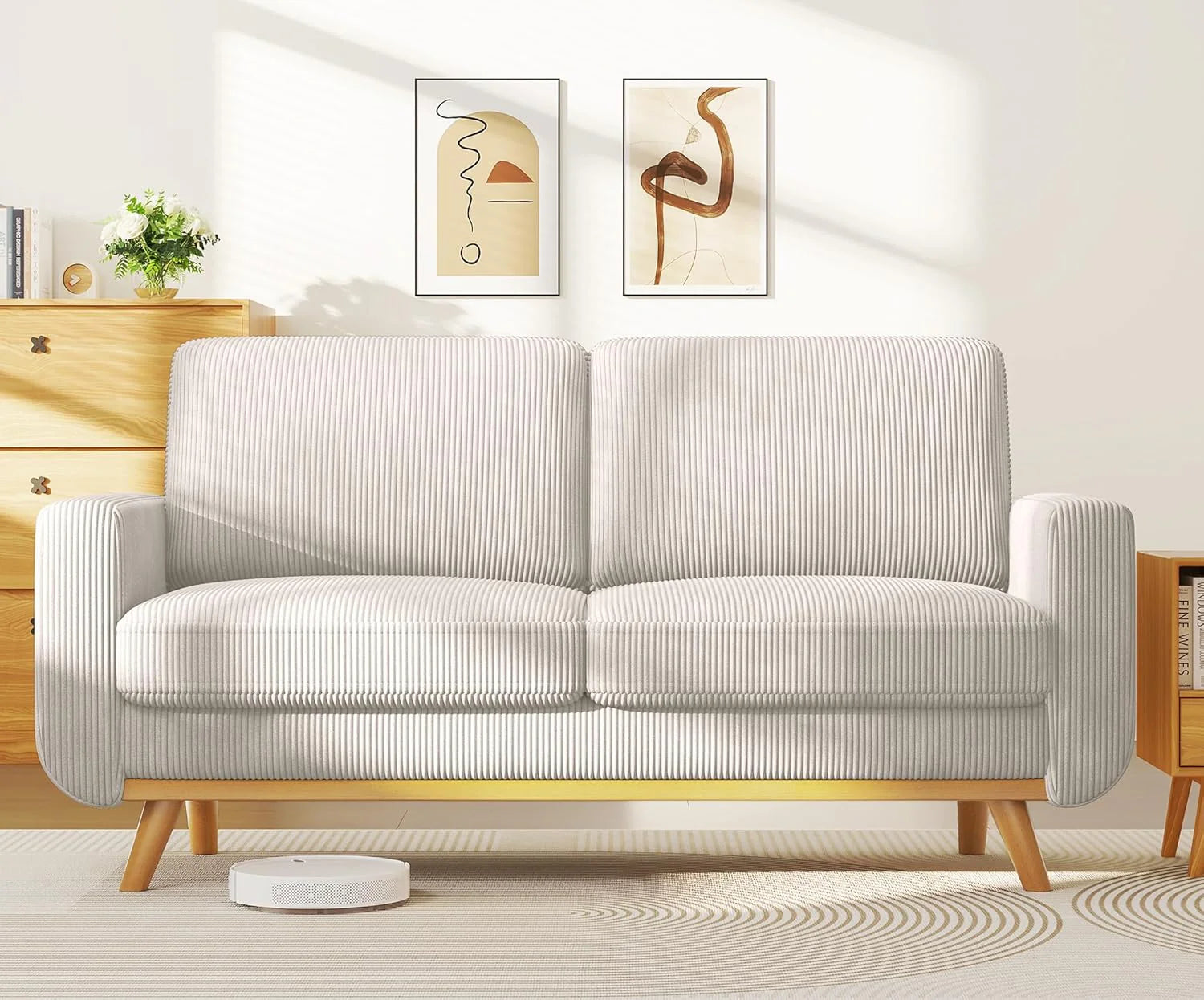 Vesgantti 68 Loveseat Sofa - Green, Comfy Corduroy with Spring Cushion, Solid Wood Frame, Modern Deep Seat, Bedroom & Living Room, Office Couch