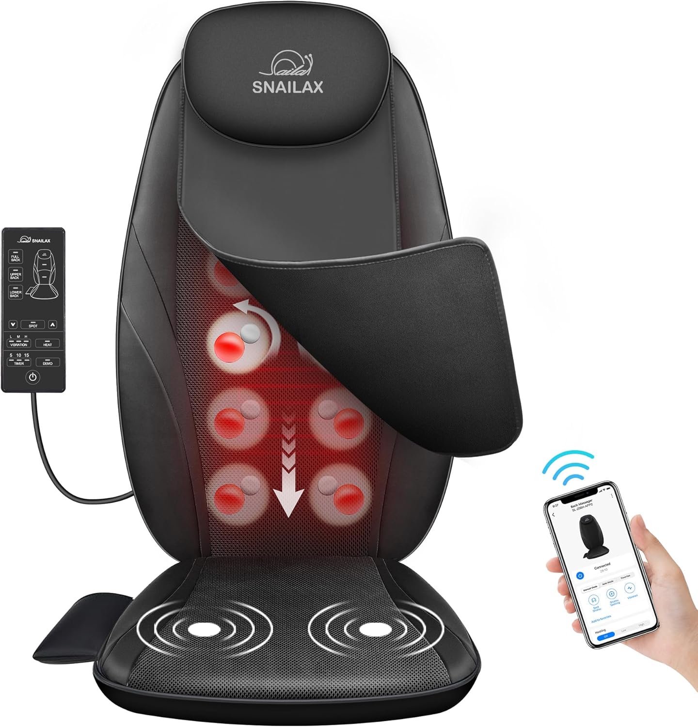 Snailax Shiatsu Massage Cushion with Heat Massage Chair Pad Kneading Back Massager for Home