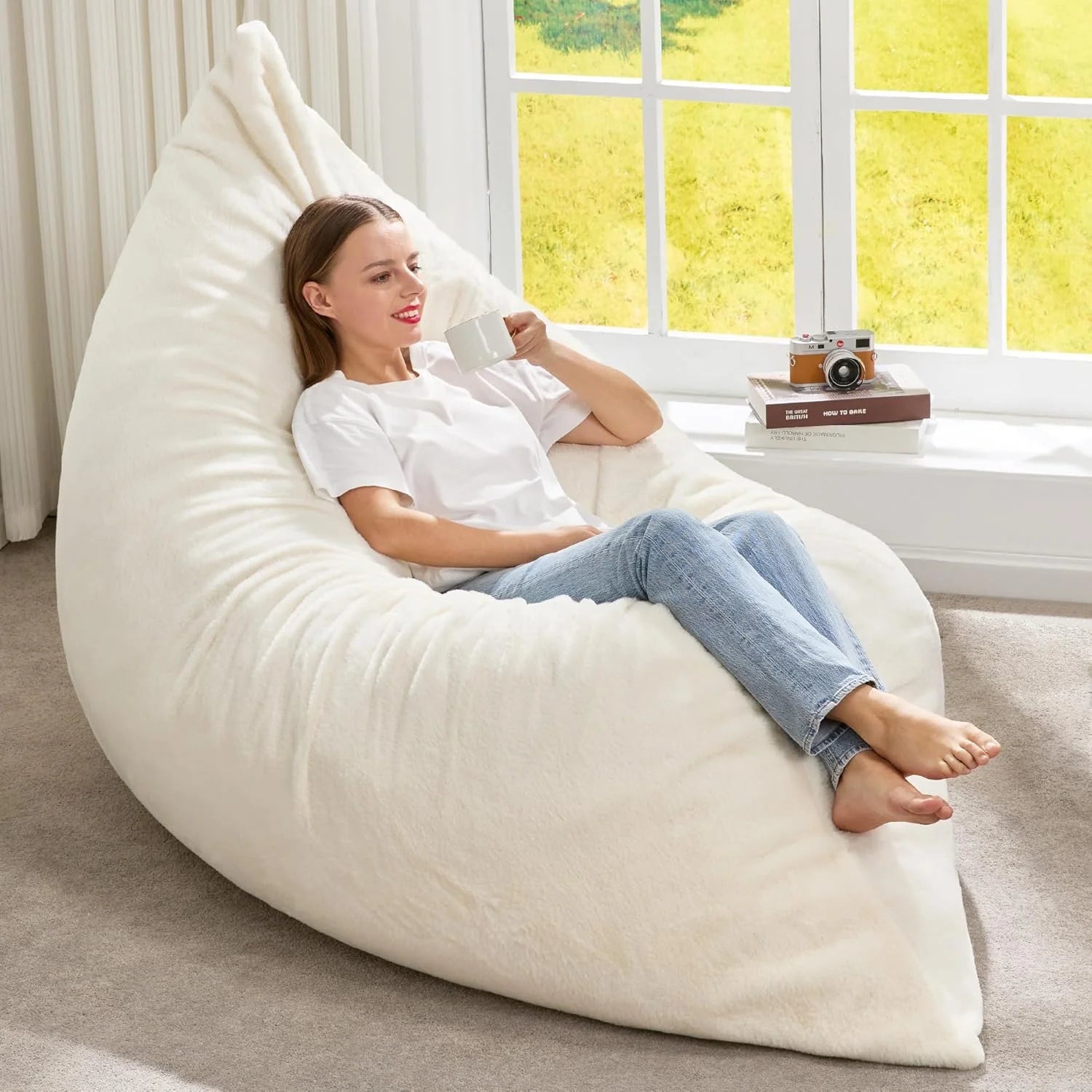 Hobestluk 3 in 1 Bean Bag Chair Giant Bean Bag Chairs Convertible Bean Bag Floor Cushion