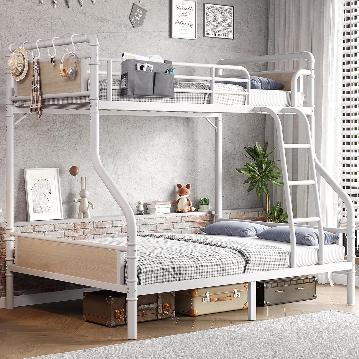 Jocoevol Metal Bunk Bed Twin Over Twin Industrial Bunkbeds Heavy Duty Bed Safety Guard Rails