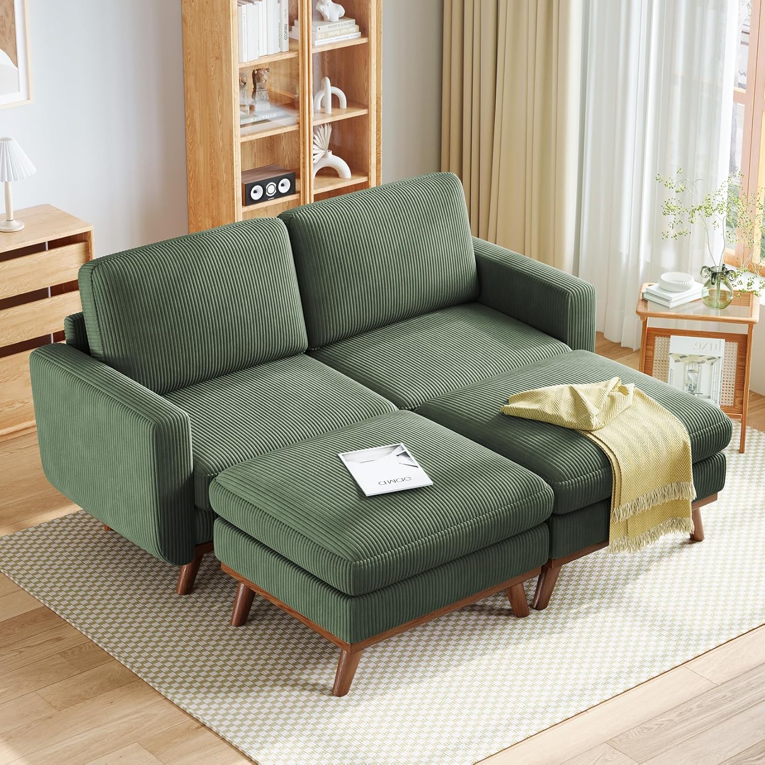 Vesgantti 68 Loveseat Sofa - Green, Comfy Corduroy with Spring Cushion, Solid Wood Frame, Modern Deep Seat, Bedroom & Living Room, Office Couch