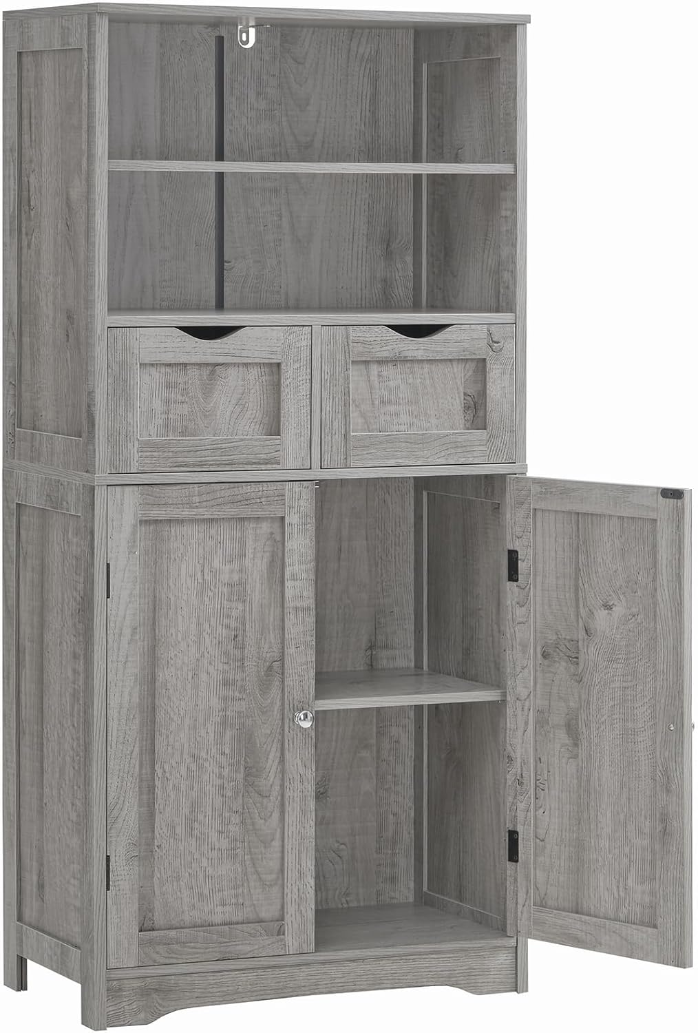 Iwell Storage Cabinet with 2 Drawers & Adjustable Shelves, Cupboard, Floor Cabinet