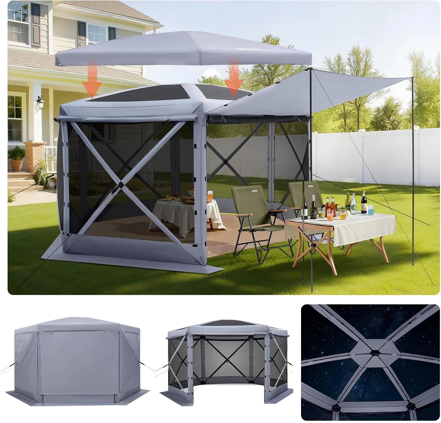 VEVOR 12 * 12ft 6 Sided Pop-up Canopy Shelter Tent with Mesh Windows, Portable Carry Bag