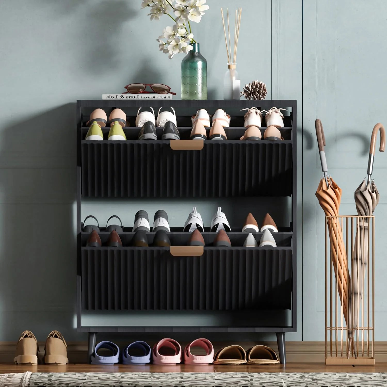 Shoe cabinet storage, modern independent storage cabinet entrance narrow shoe rack cabinet